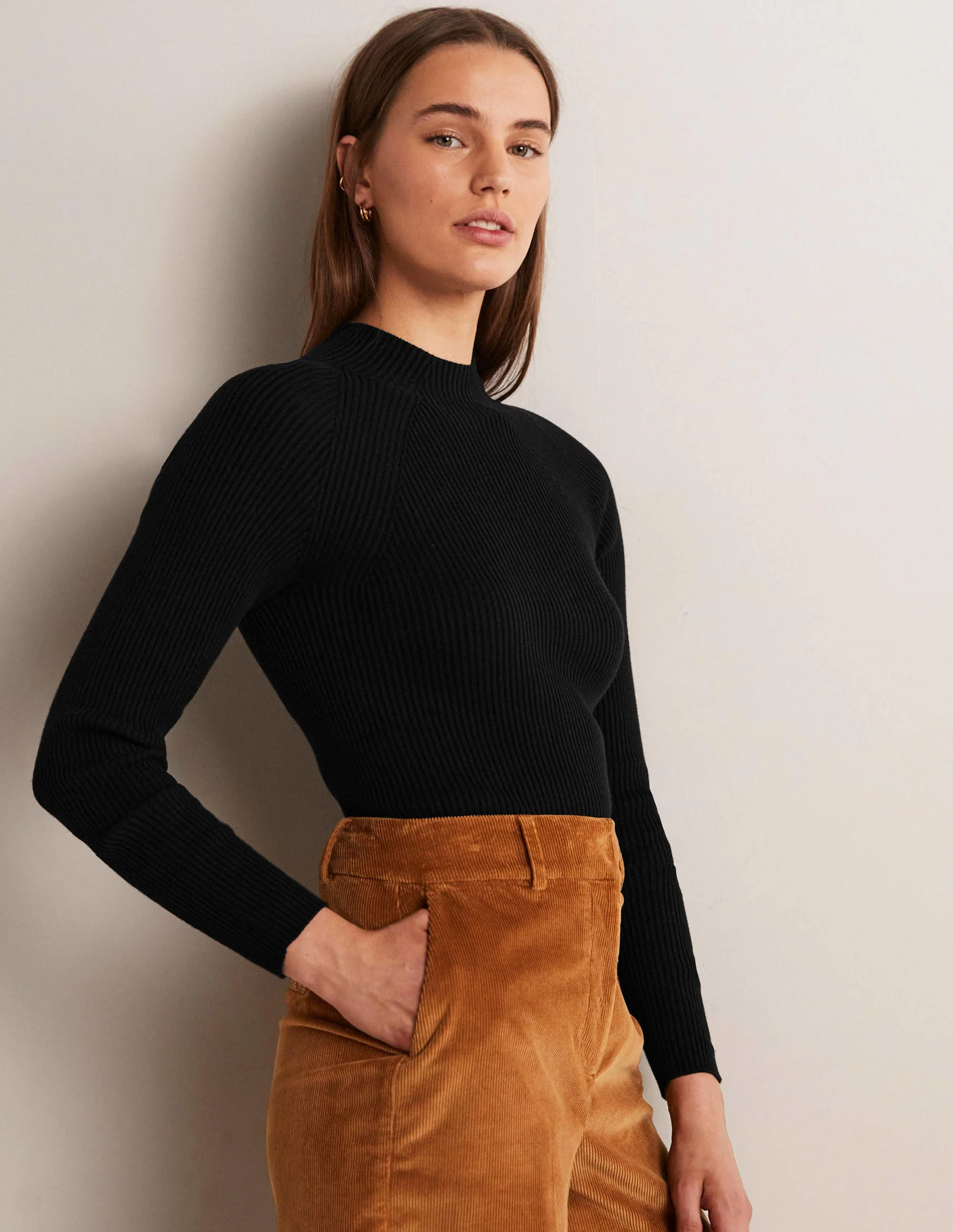 Ribbed High Neck Jumper-Black - Image 9