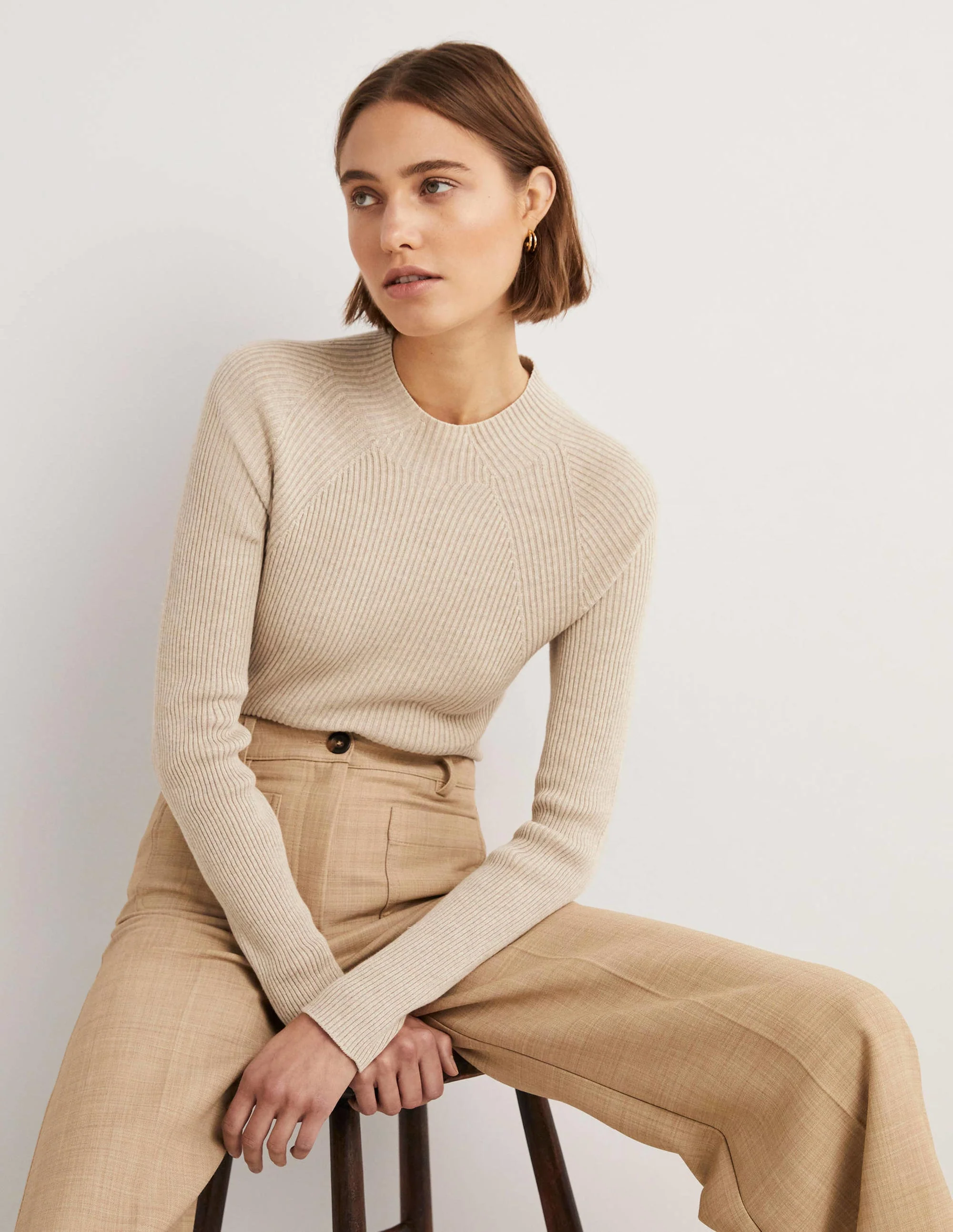 Ribbed High Neck Jumper-Chinchilla Melange