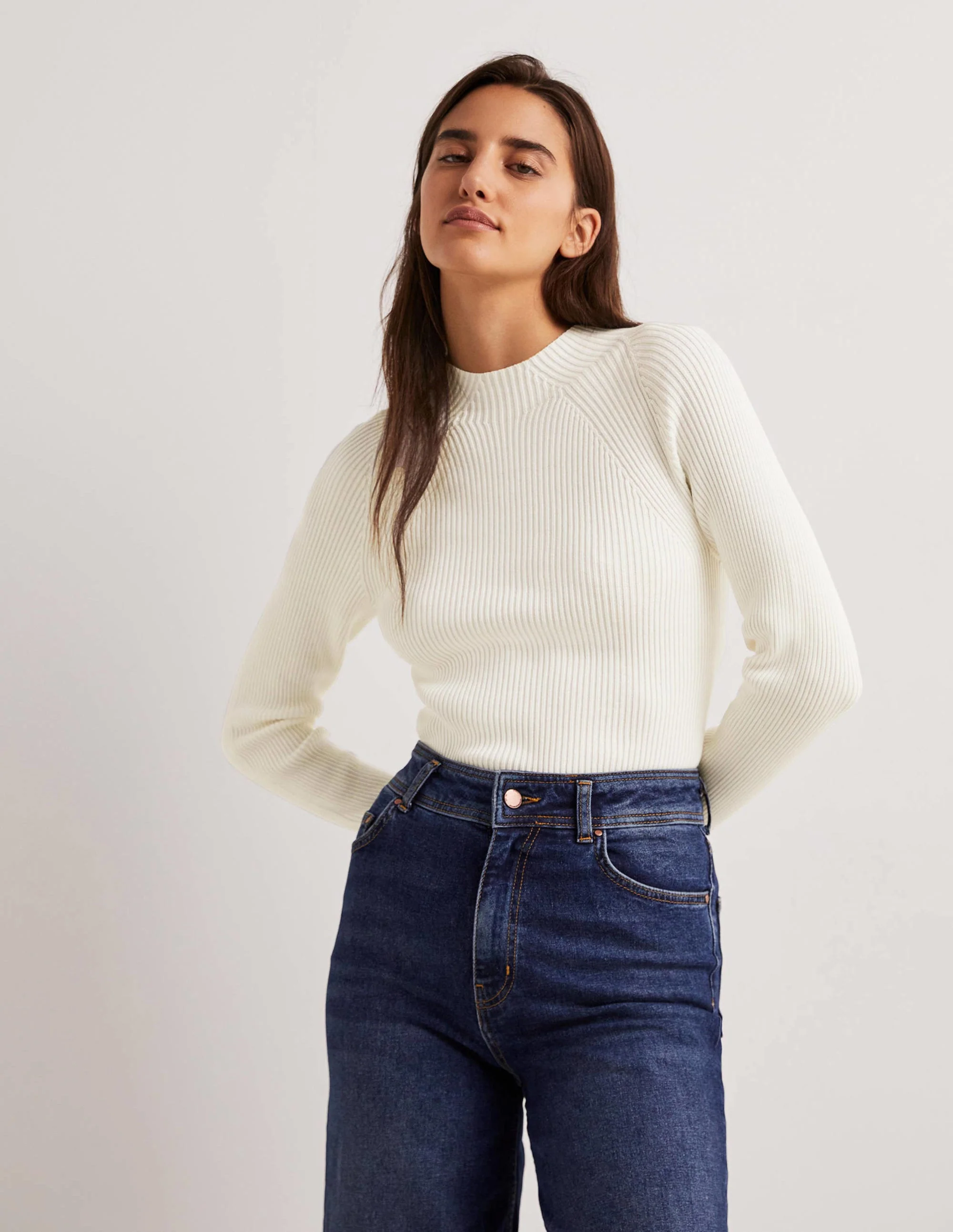 Ribbed High Neck Jumper-Ivory - Image 4