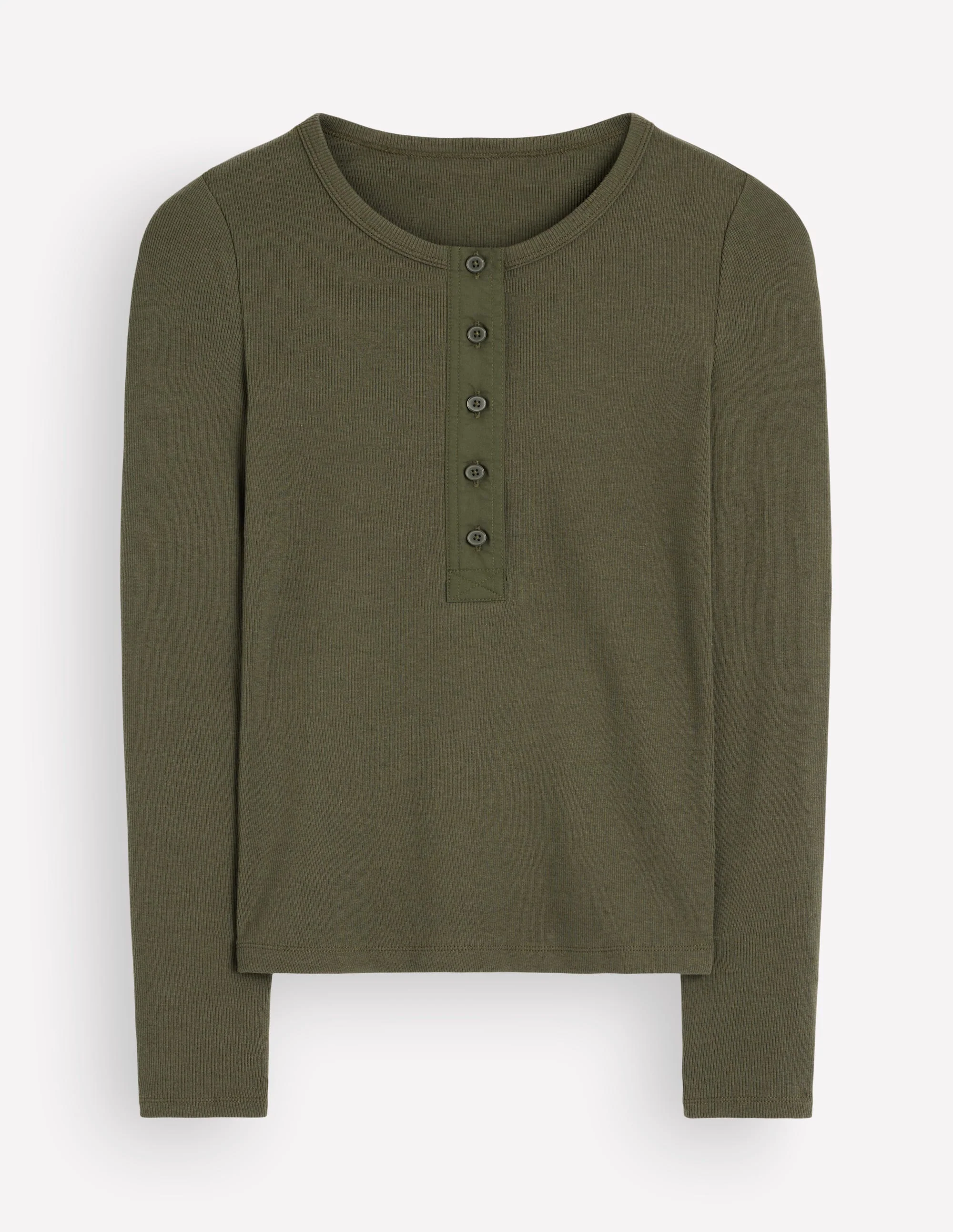 Ribbed Long Sleeve Henley-Falcon Green - Image 7