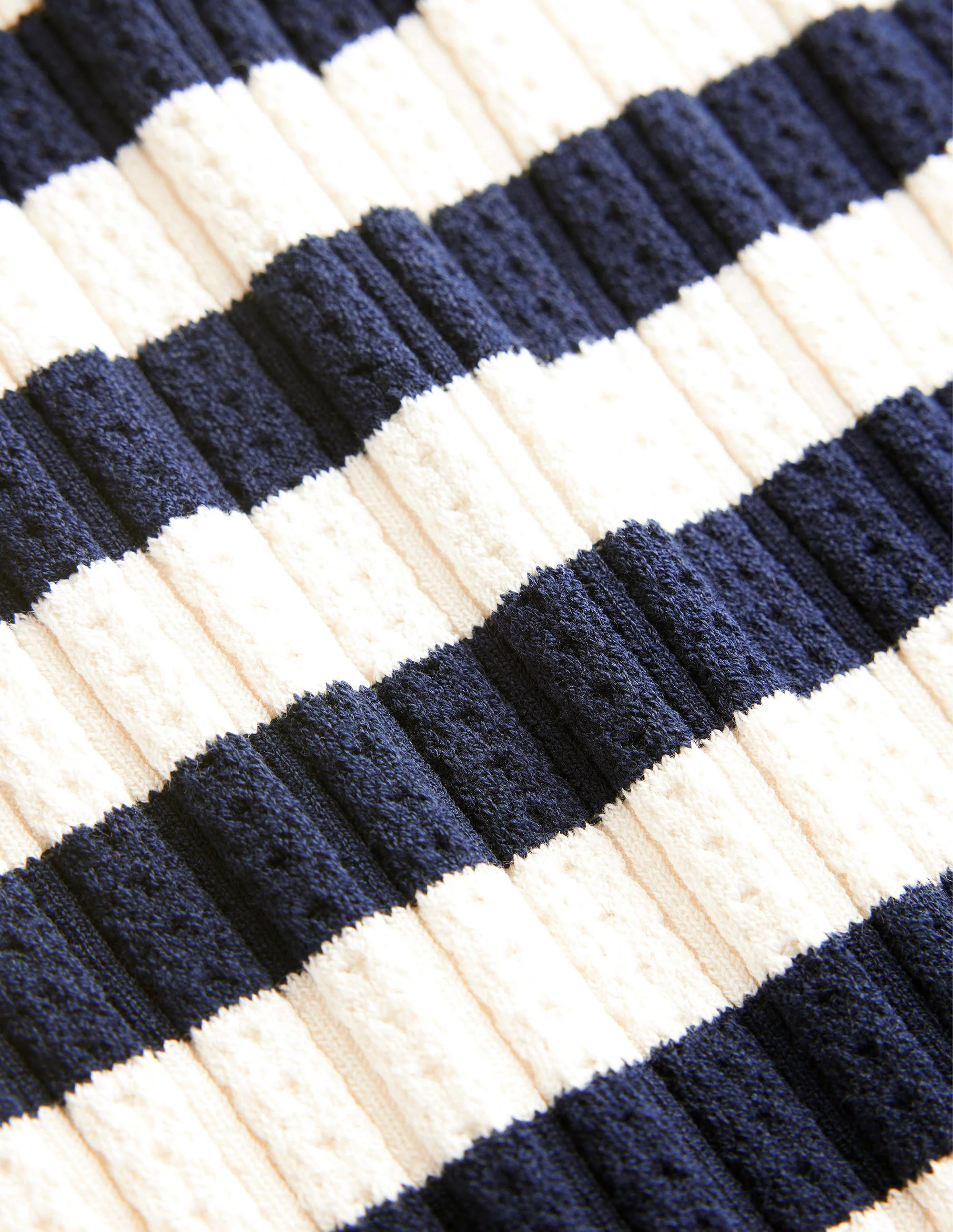 Ribbed Pointelle High Neck Top-Navy, Ivory Stripe - Image 6
