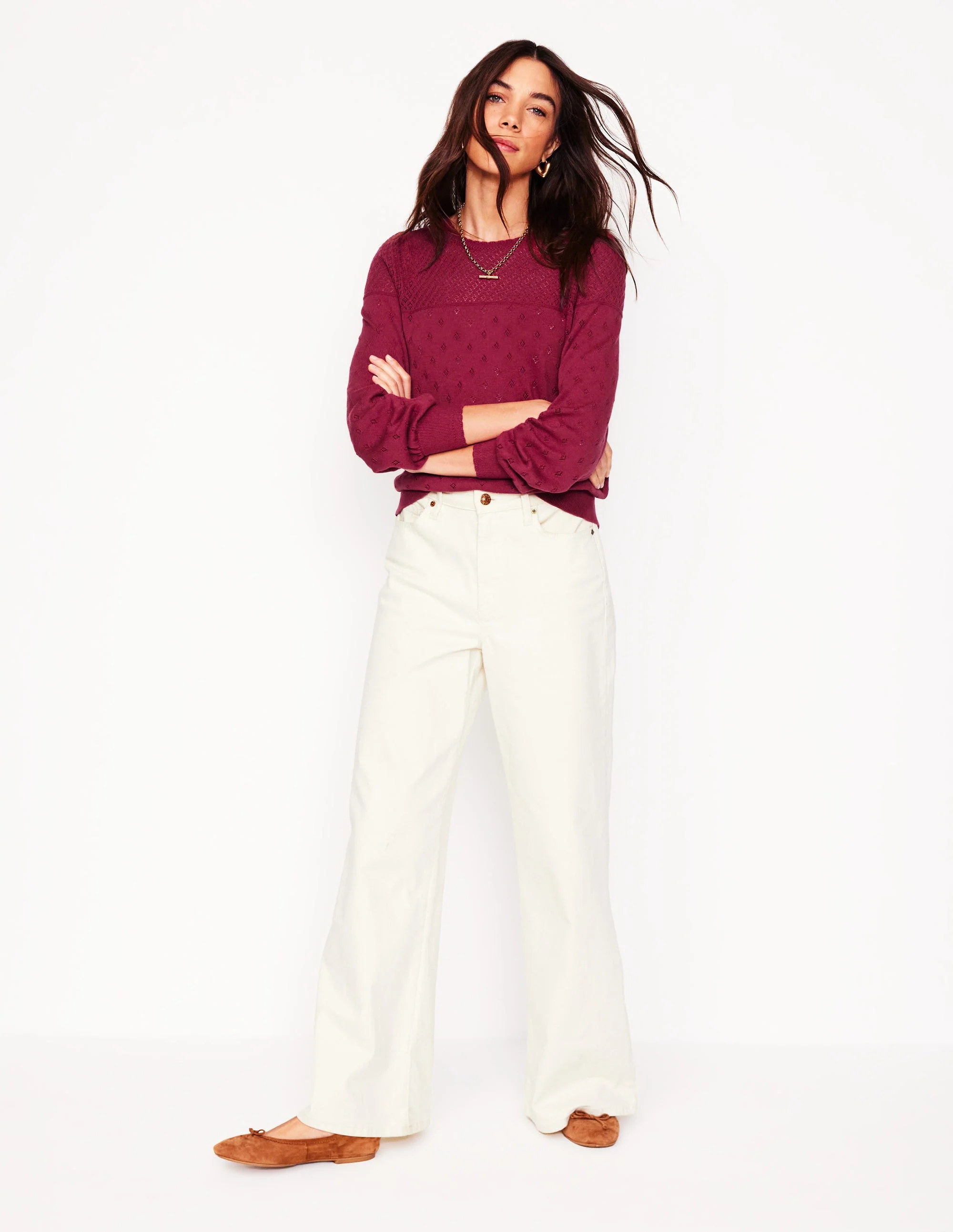 Rosalie Pointelle Jumper-Terracotta Red - Image 4