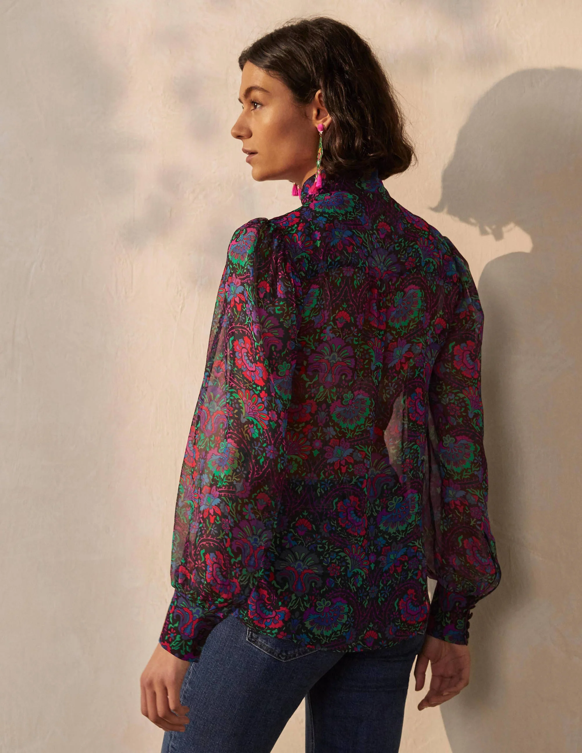 Rosaline Silk Blouse-French Navy, Opulent Bloom - Image 2