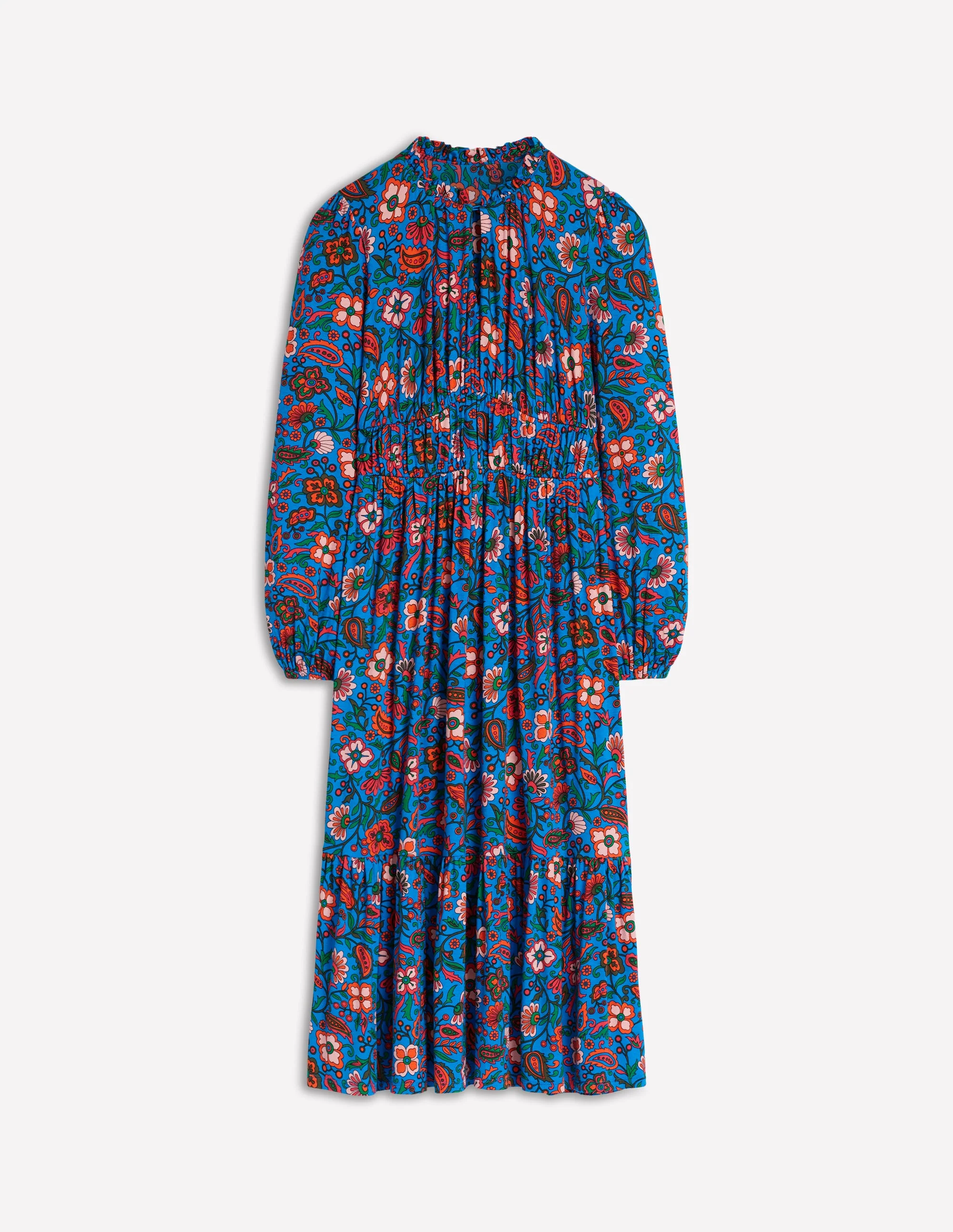 Rosamund Jersey Midi Tea Dress-Blue,Oriental Paradise - Image 5