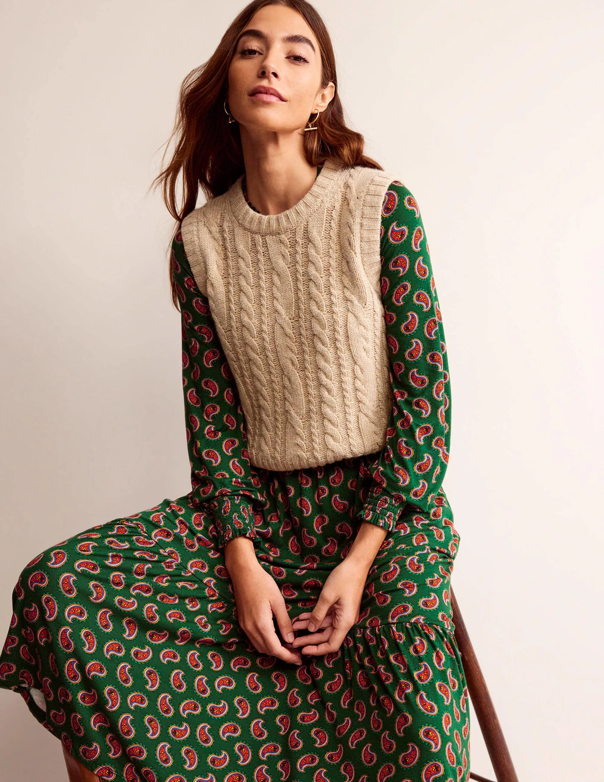 Rosanna Long Sleeve Tea Dress-Amazon Green, Paisley Bunch - Image 4