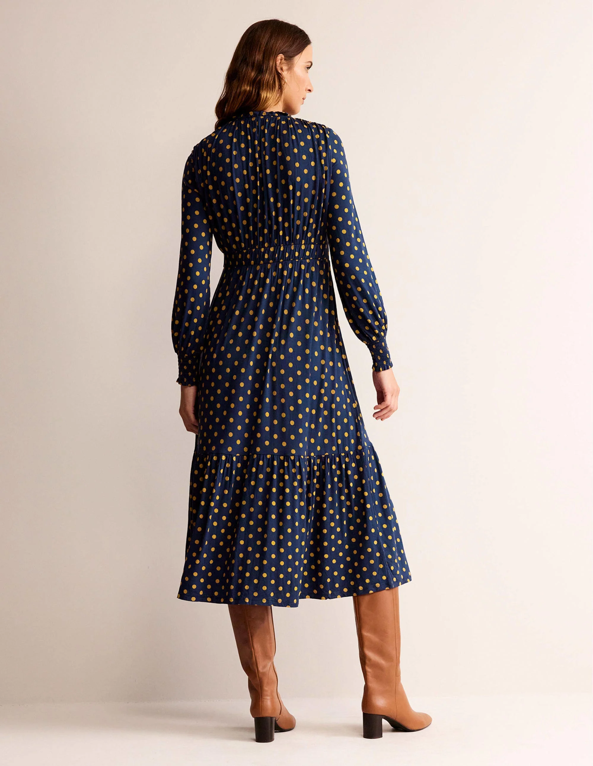 Rosanna Long Sleeve Tea Dress-French Navy, Spot - Image 3