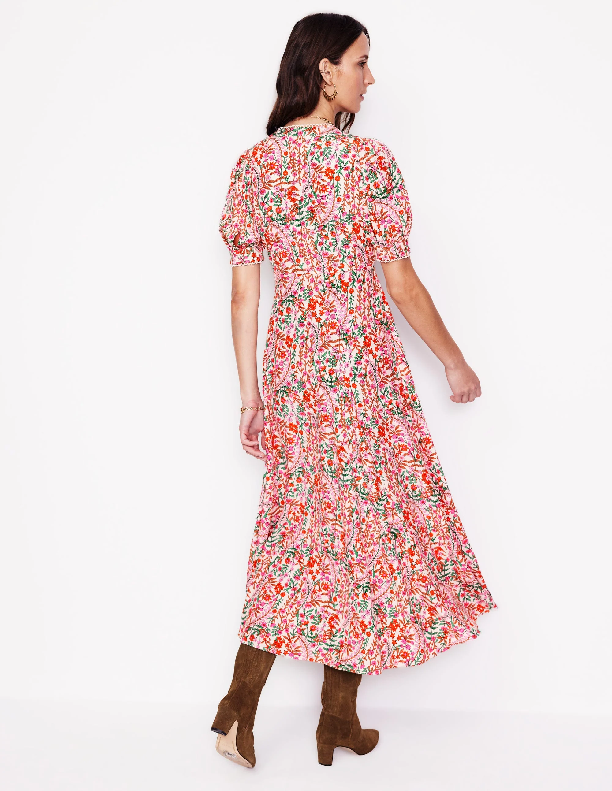 Rosie Godet Tea Dress-Multi, Foliage Bud - Image 3