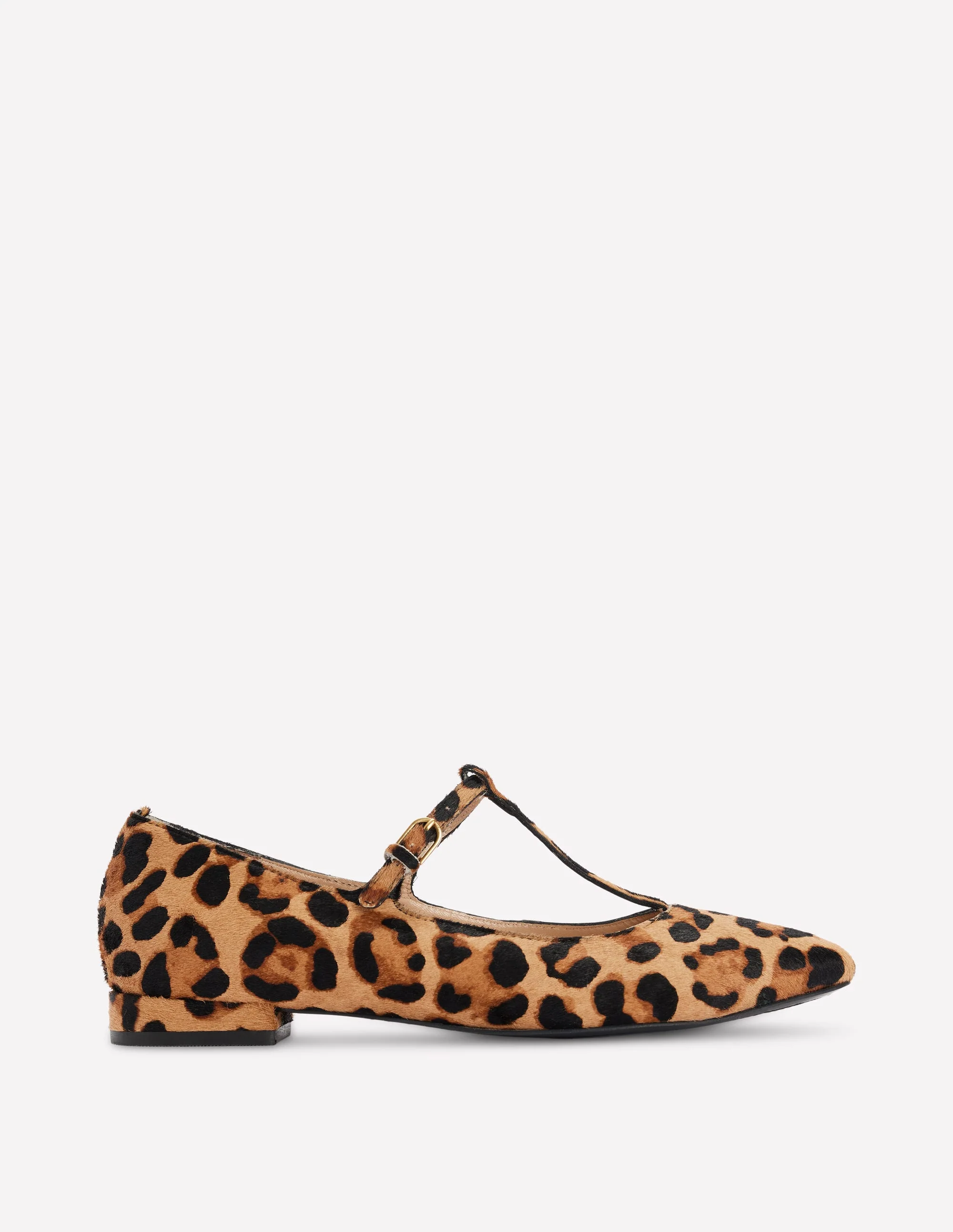 Round Toe T-Bar Flats-Leopard
