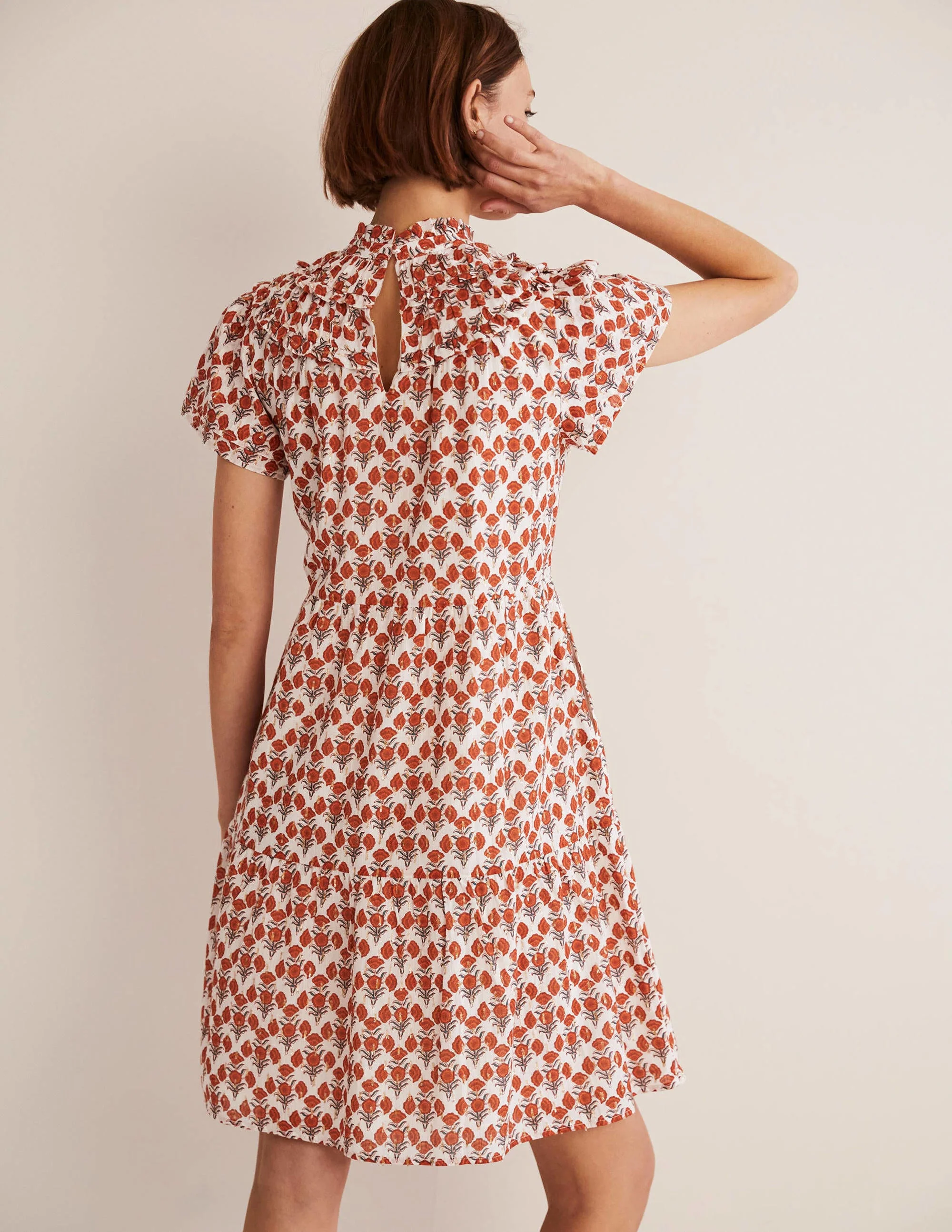 Ruched Detail Metallic Dress-Chili Oil, Poppy Geo - Image 4
