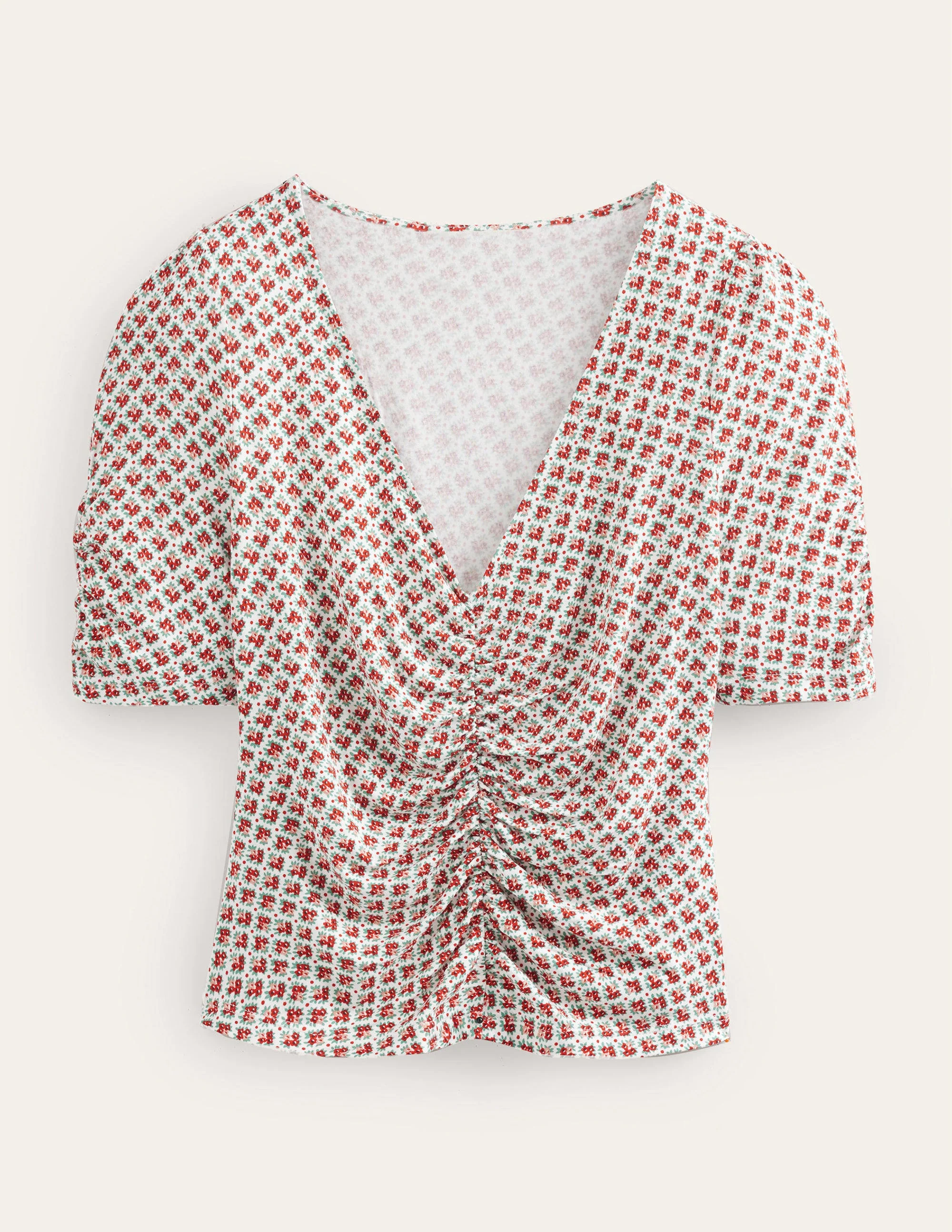Ruched Front Printed Top-Vermillion, Bloom Bud - Image 5