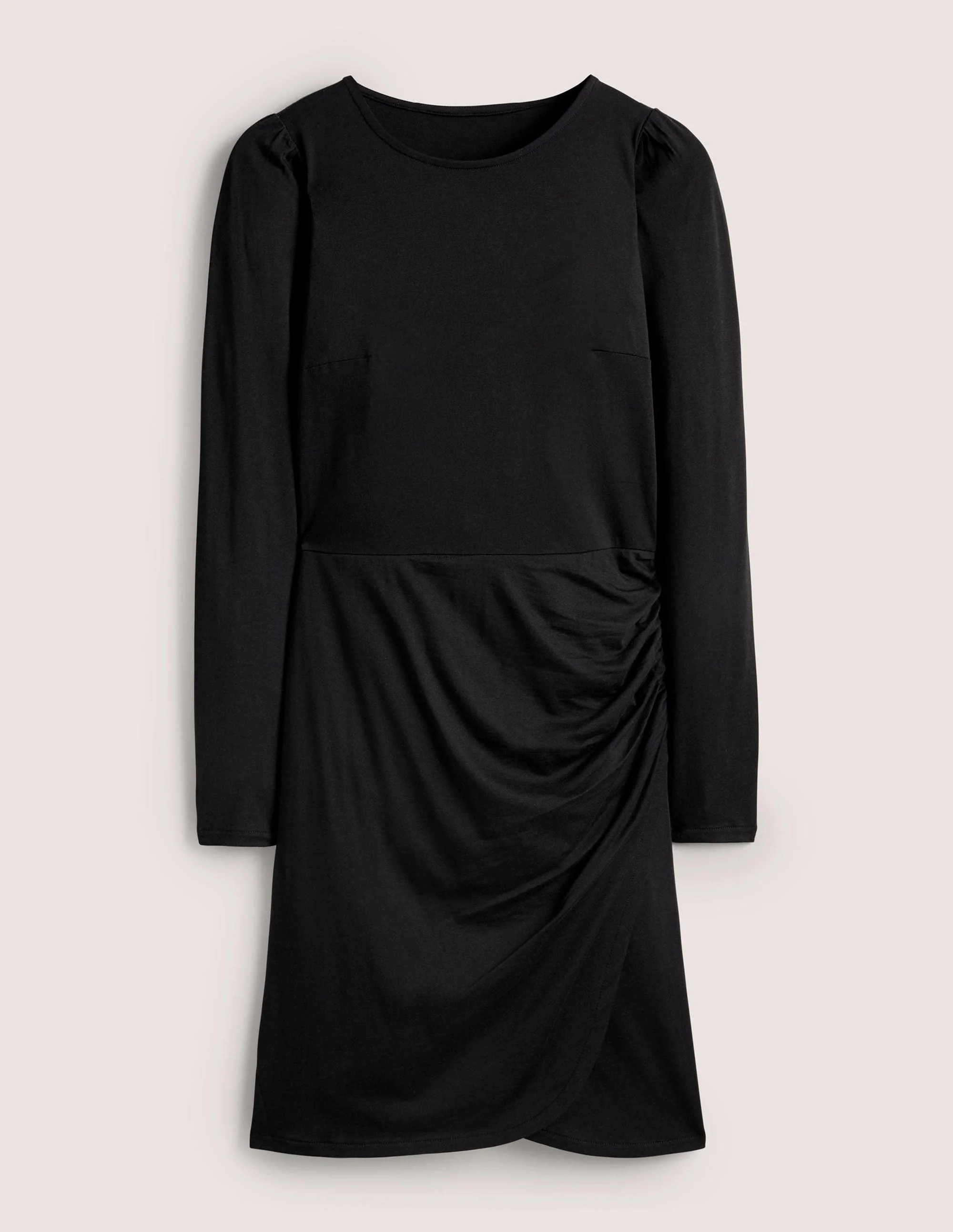 Ruched Jersey Mini Dress-Black - Image 5