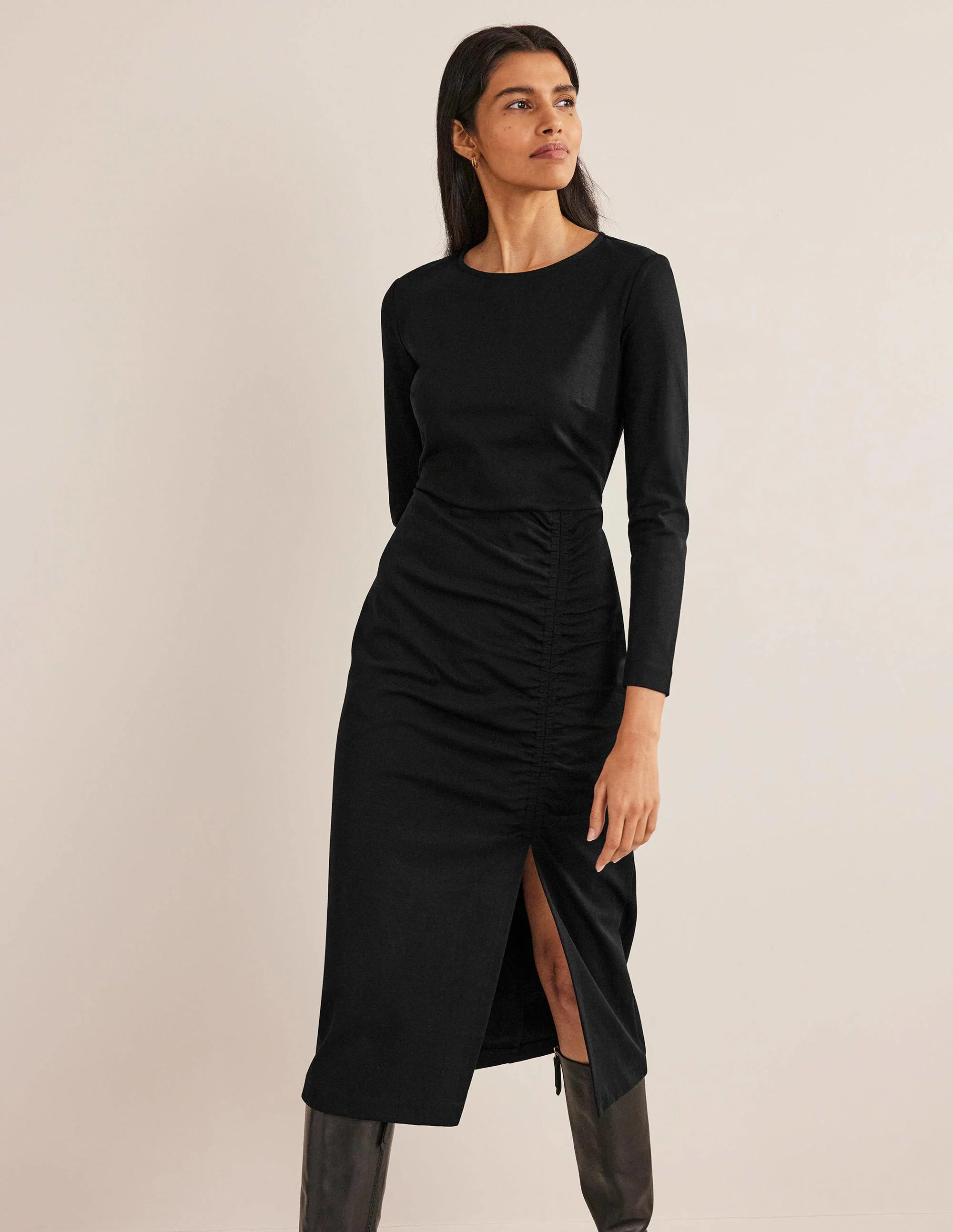 Ruched Side Jersey Dress-Black - Image 5