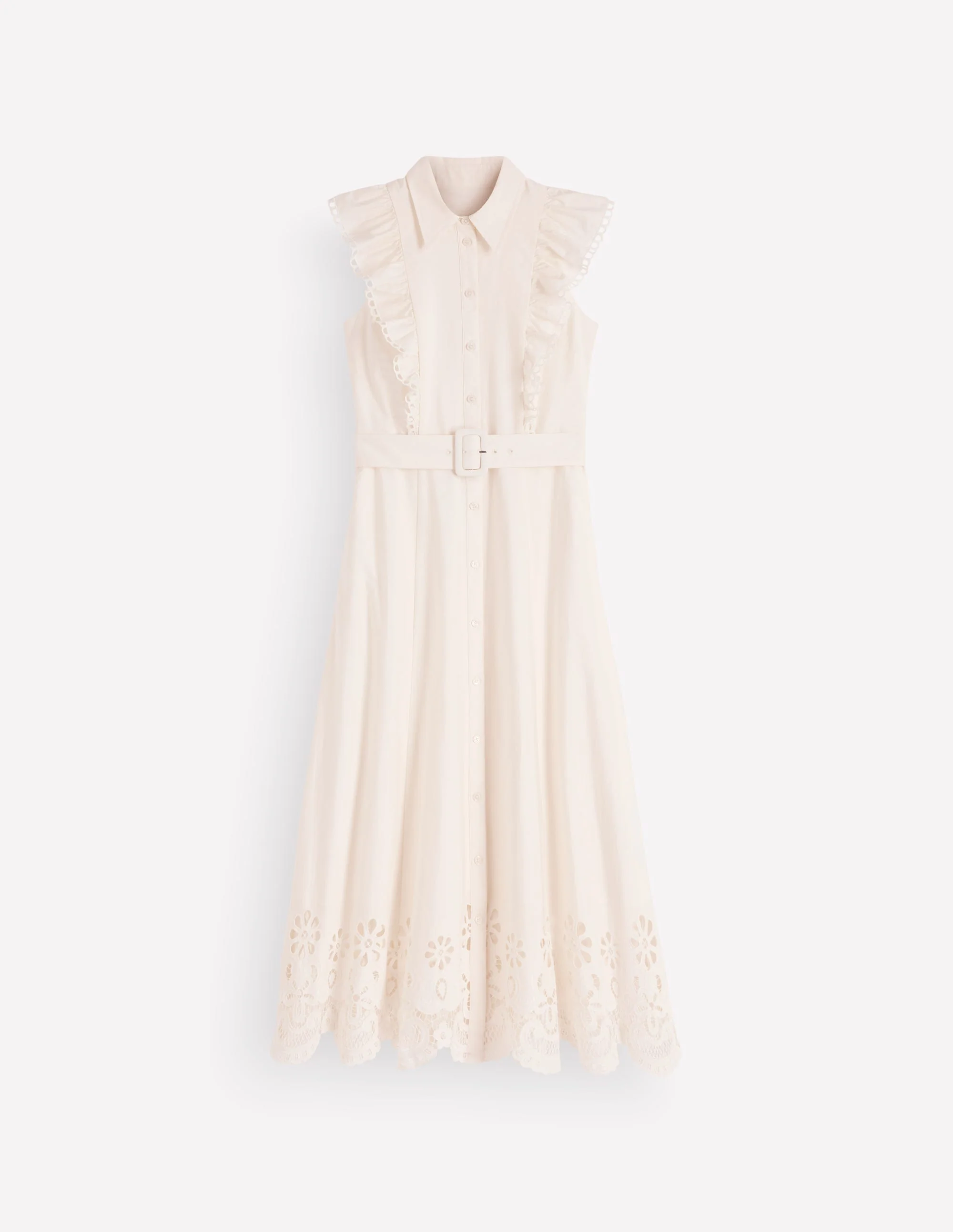 Ruffle Bodice Shirt Dress-White Broderie Trim - Image 7