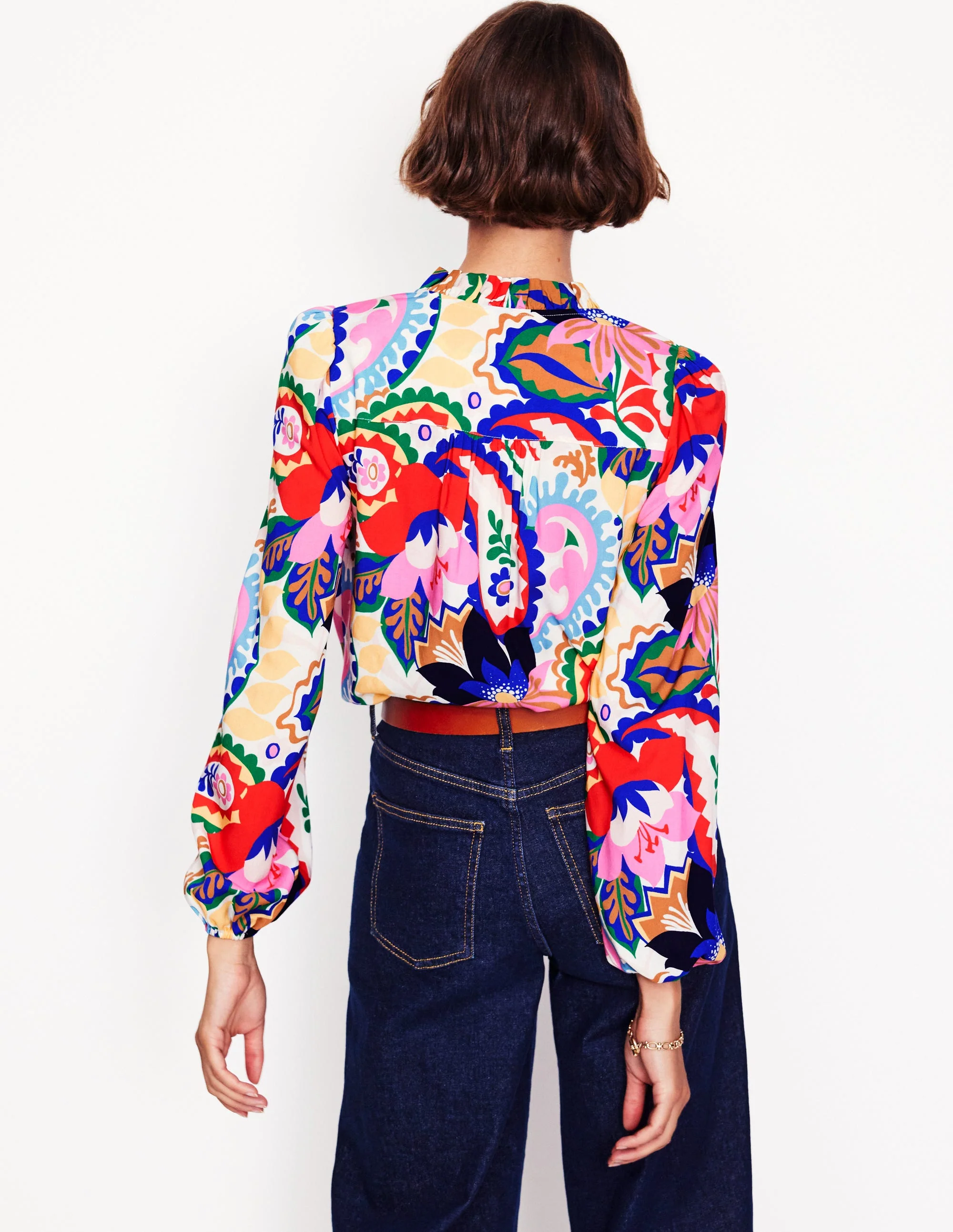 Ruffle Collar Blouse-Ivory, Botanical Paisley - Image 4