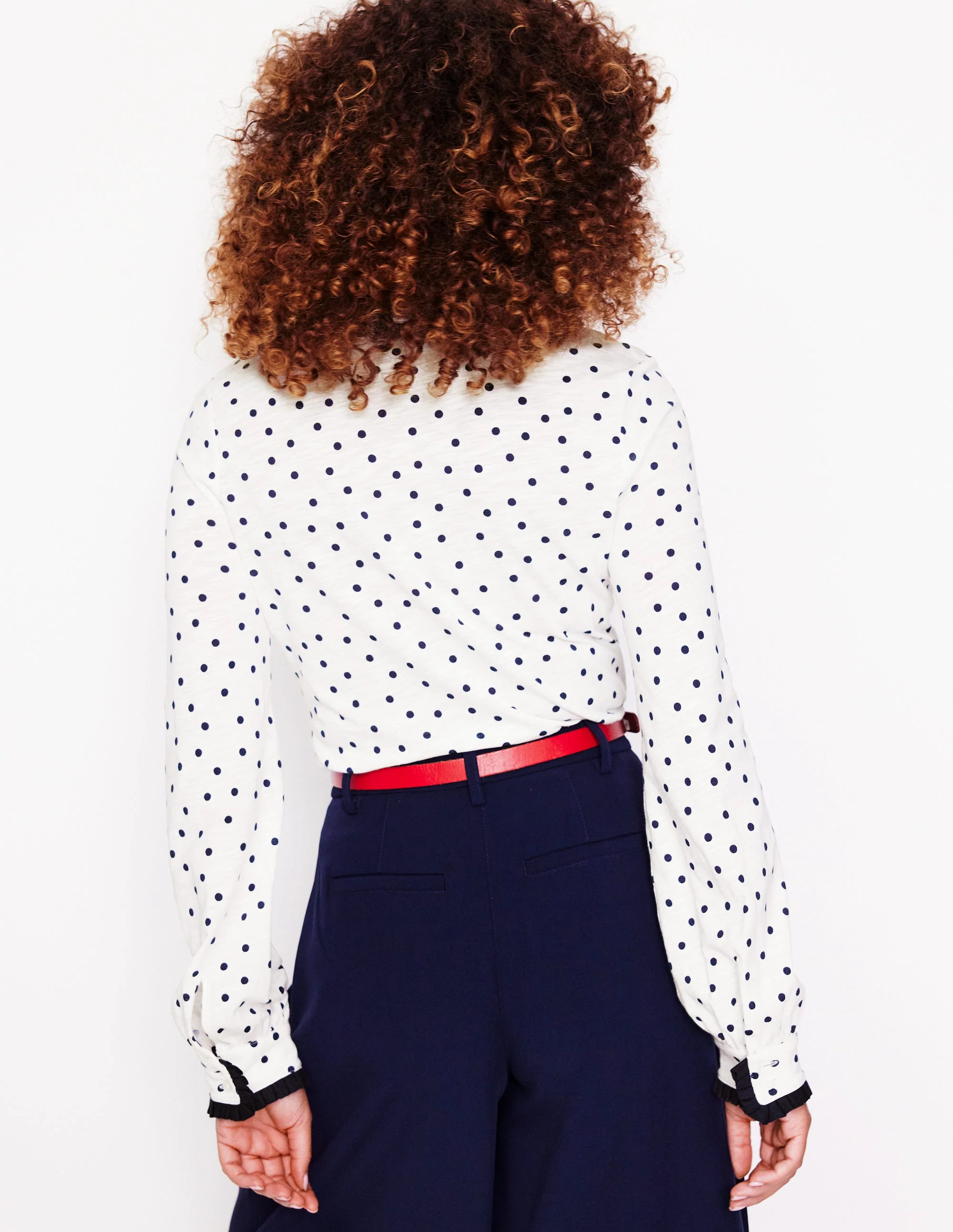 Ruffle Collar Shirt-Ivory, Sparse Spot - Image 3