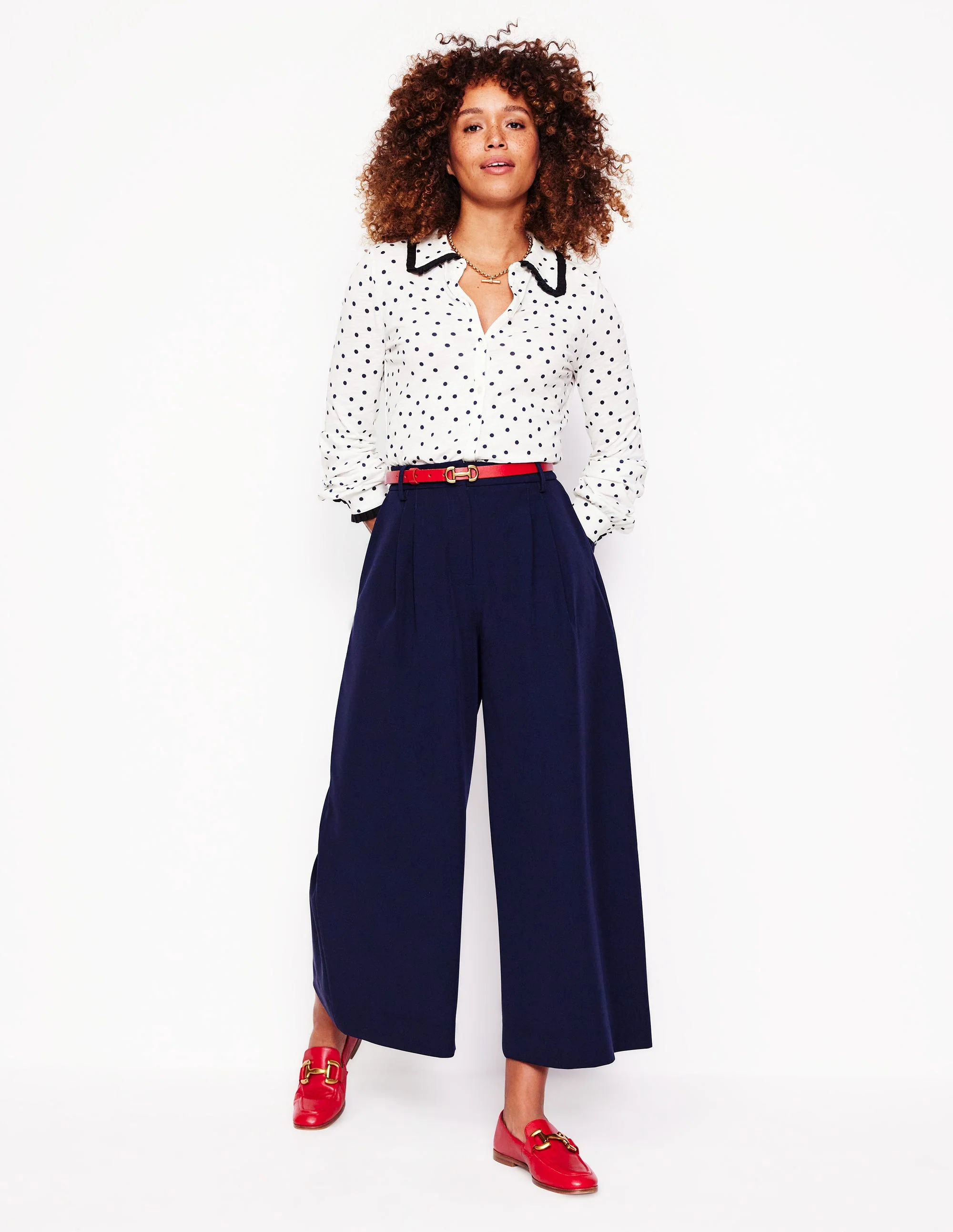 Ruffle Collar Shirt-Ivory, Sparse Spot - Image 4