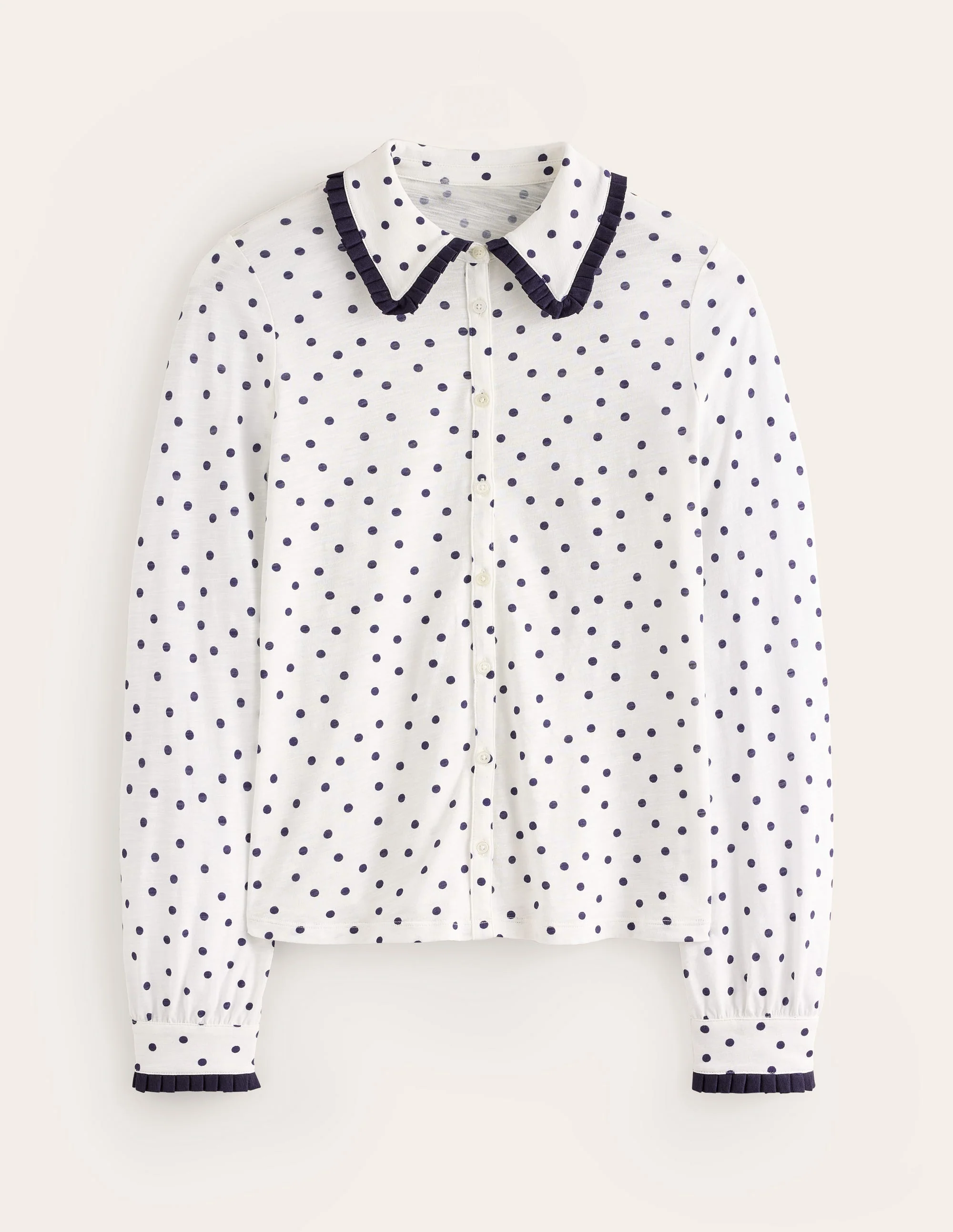 Ruffle Collar Shirt-Ivory, Sparse Spot - Image 5