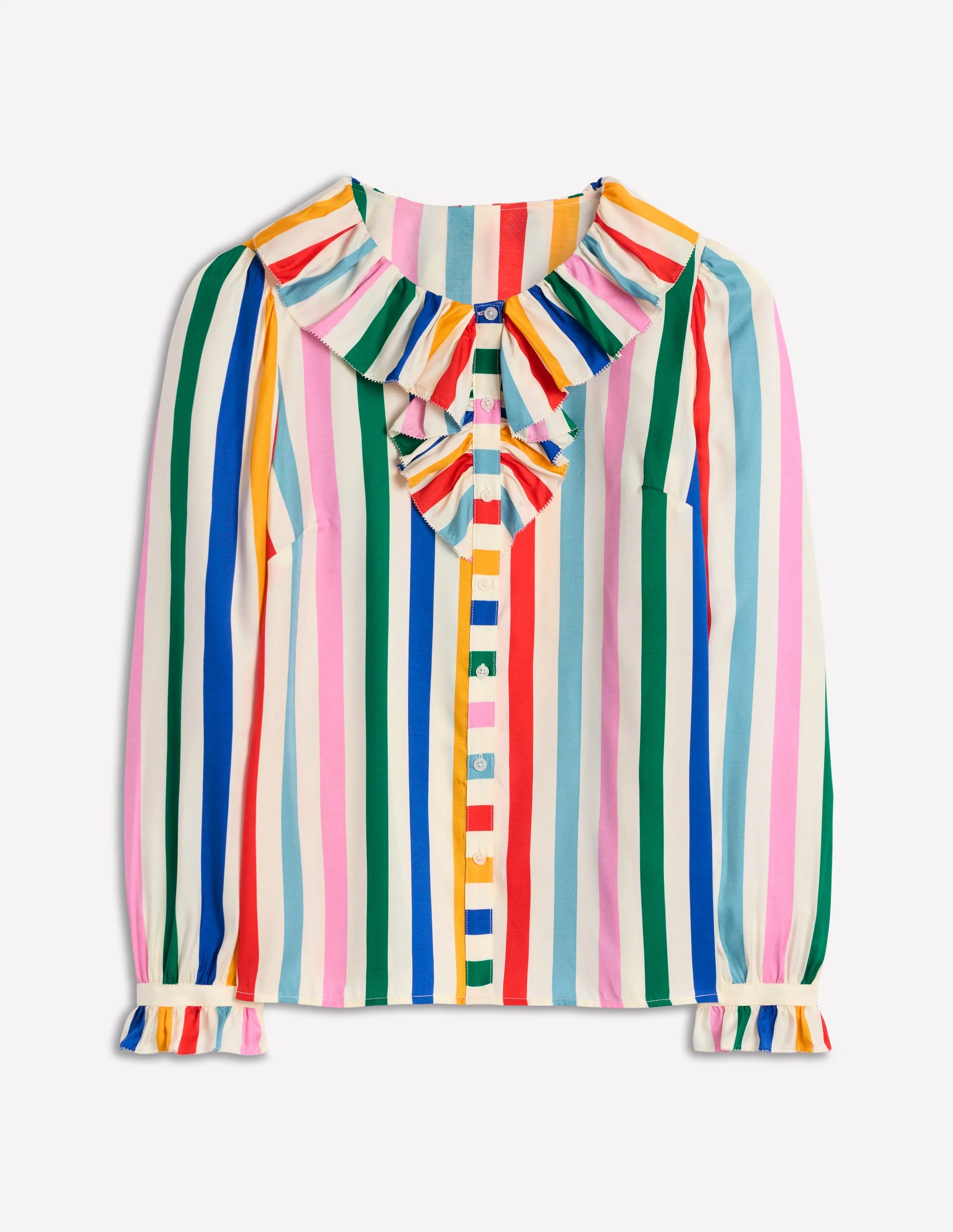 Ruffle Collar Silk Blend Top-Mauve, Strawberry Tart Rainbow - Image 7