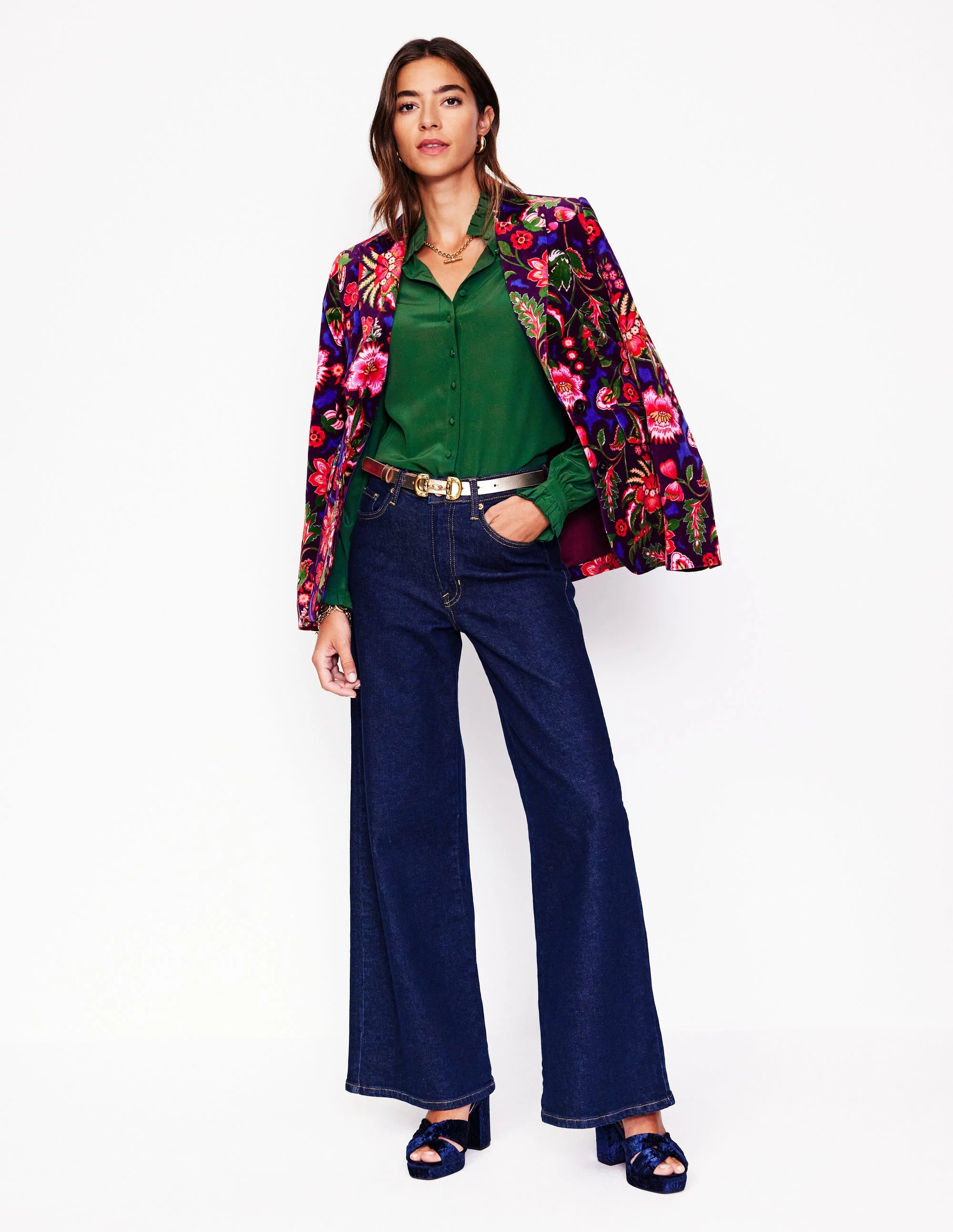 Ruffle Collar Silk Blouse-Pine - Image 4