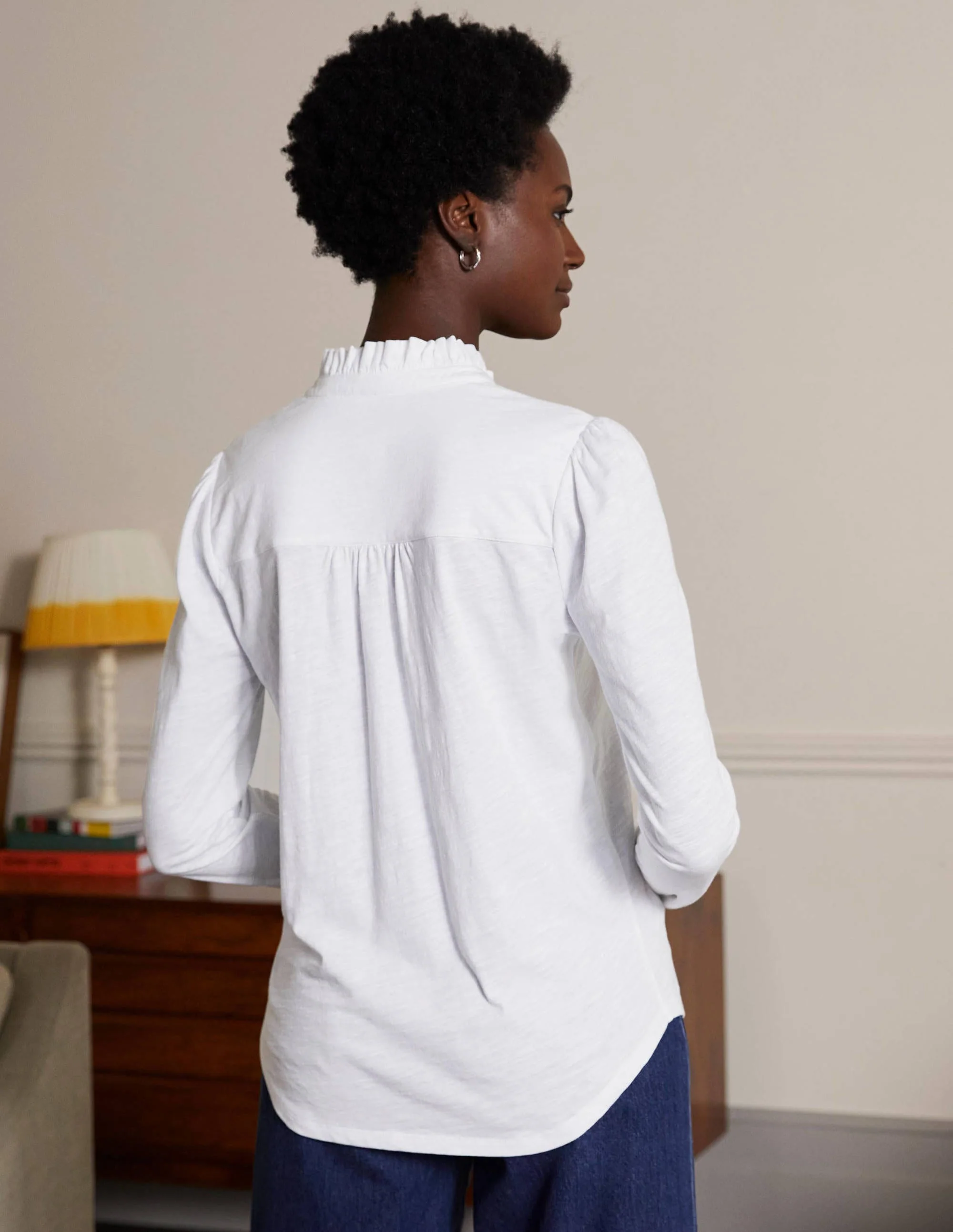 Ruffle Front Jersey Top-White - Image 3