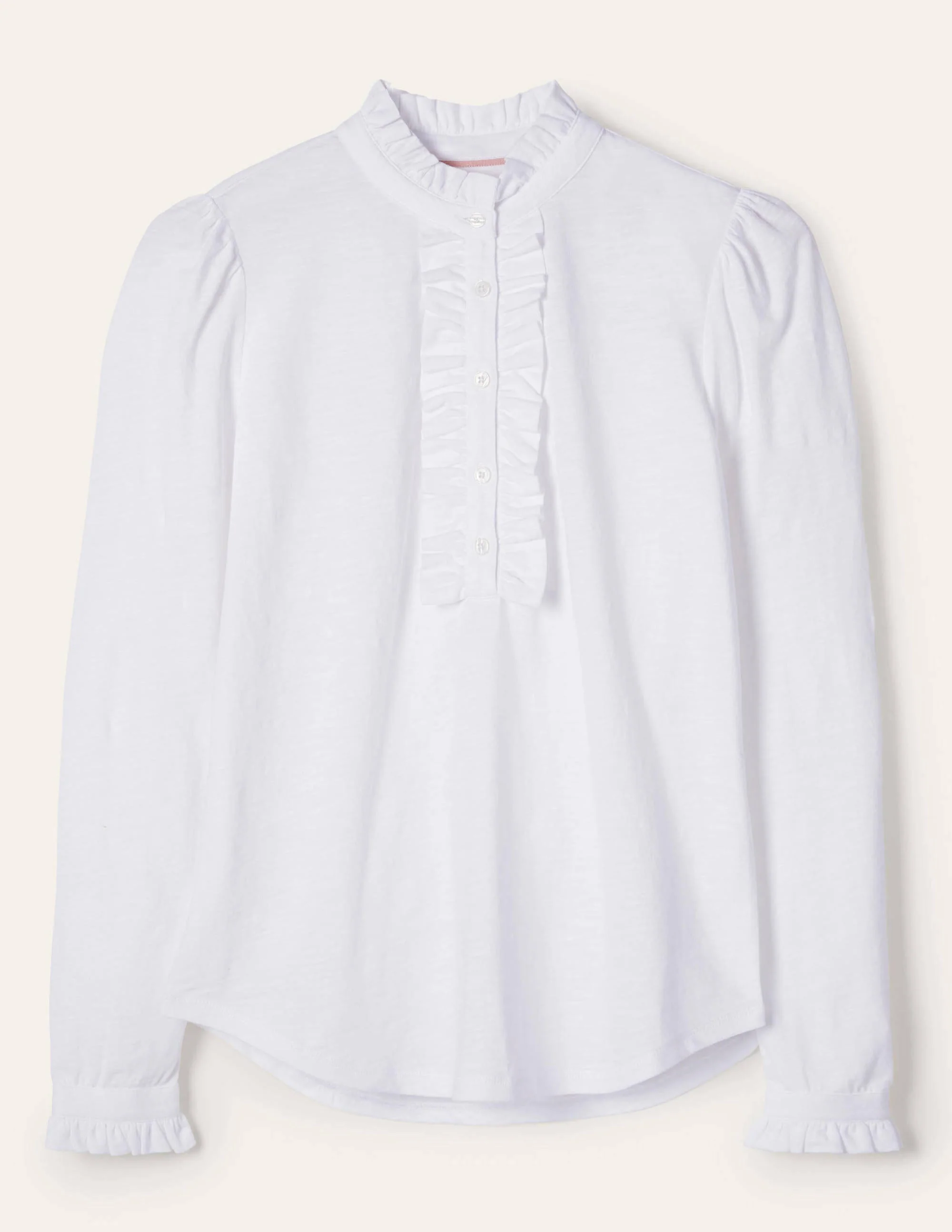 Ruffle Front Jersey Top-White - Image 6