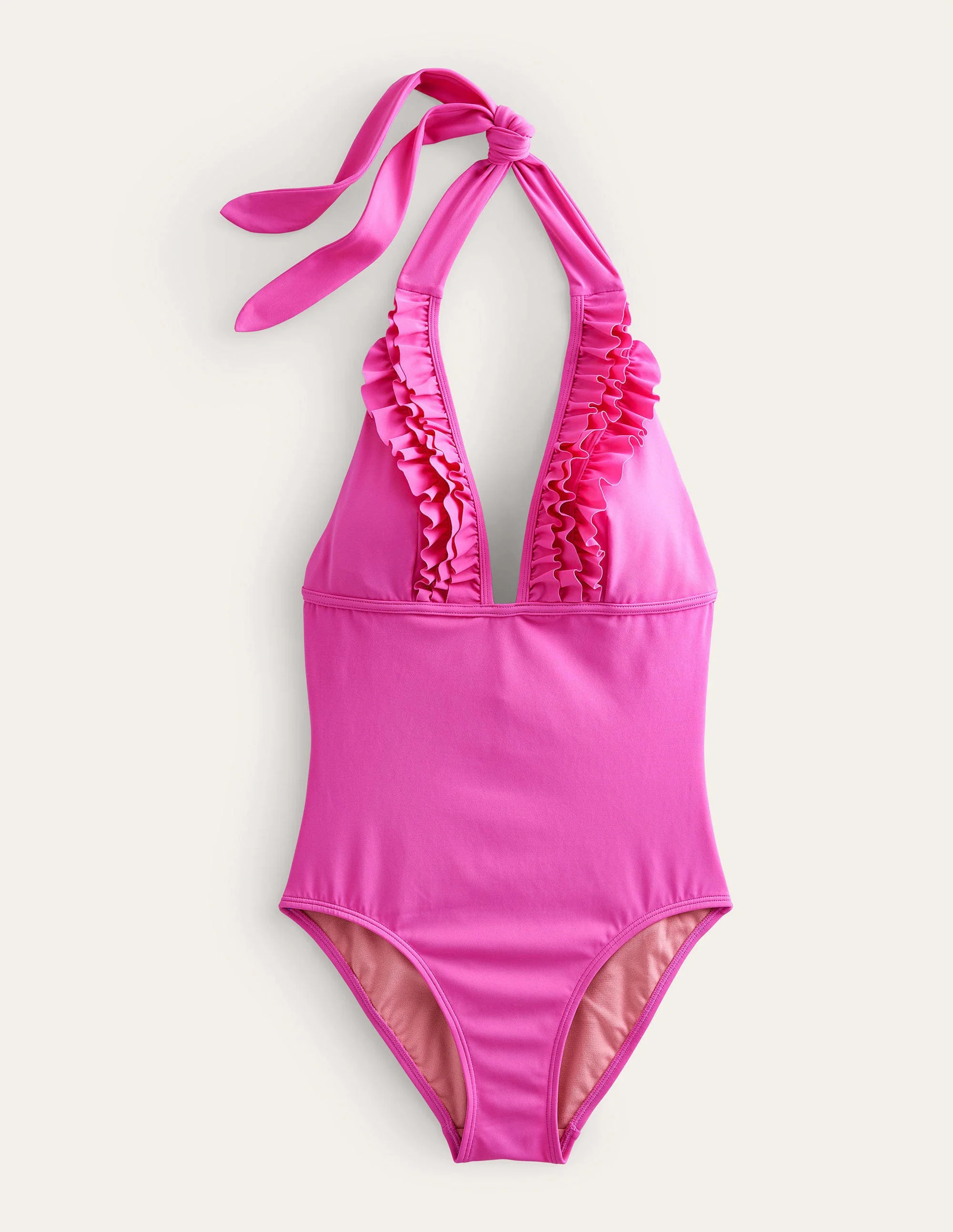 Ruffle Halter V-neck Swimsuit-Amazing Pink - Image 5