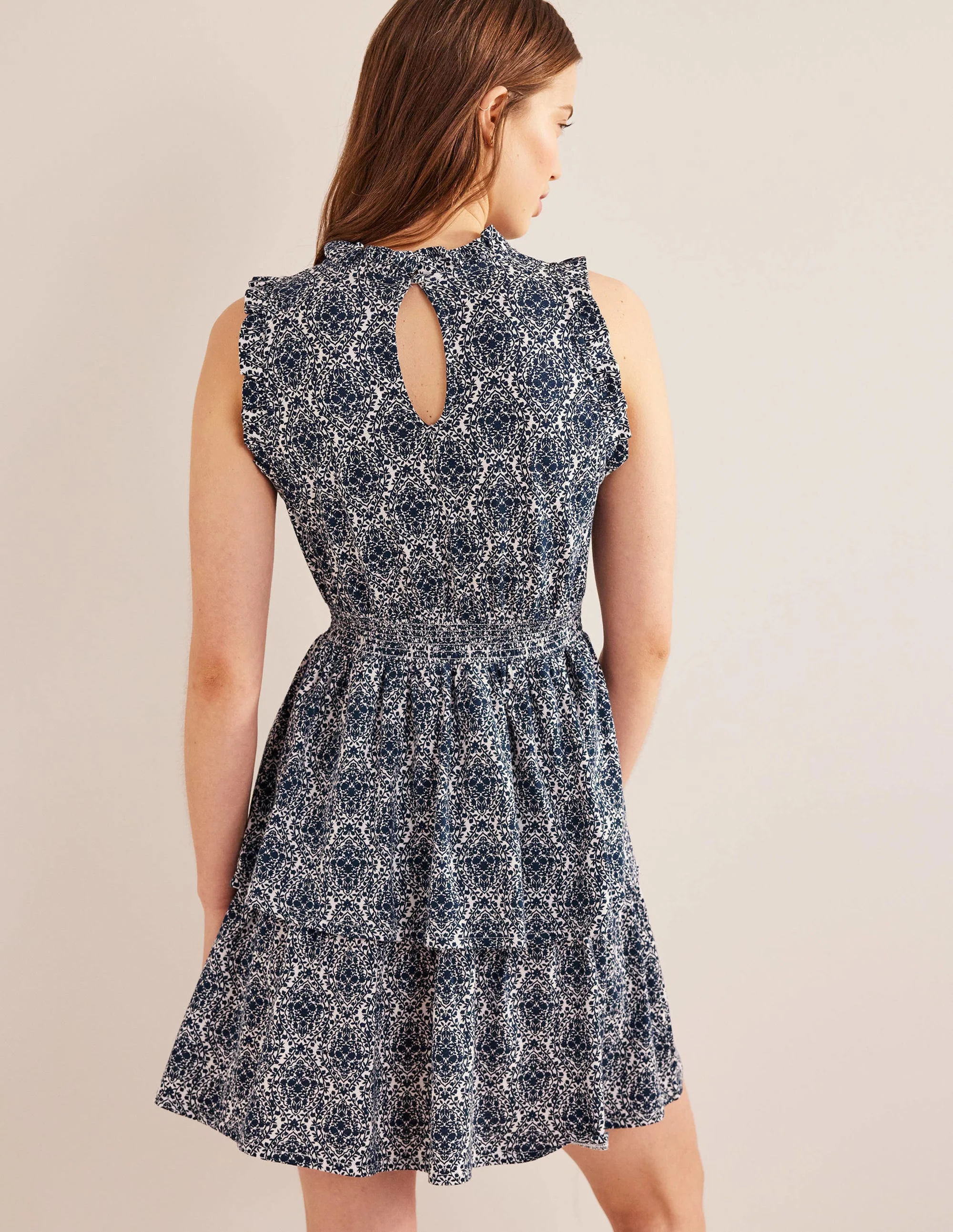 Ruffle Jersey Mini Dress-Prussian Blue, Vine Terrace - Image 3
