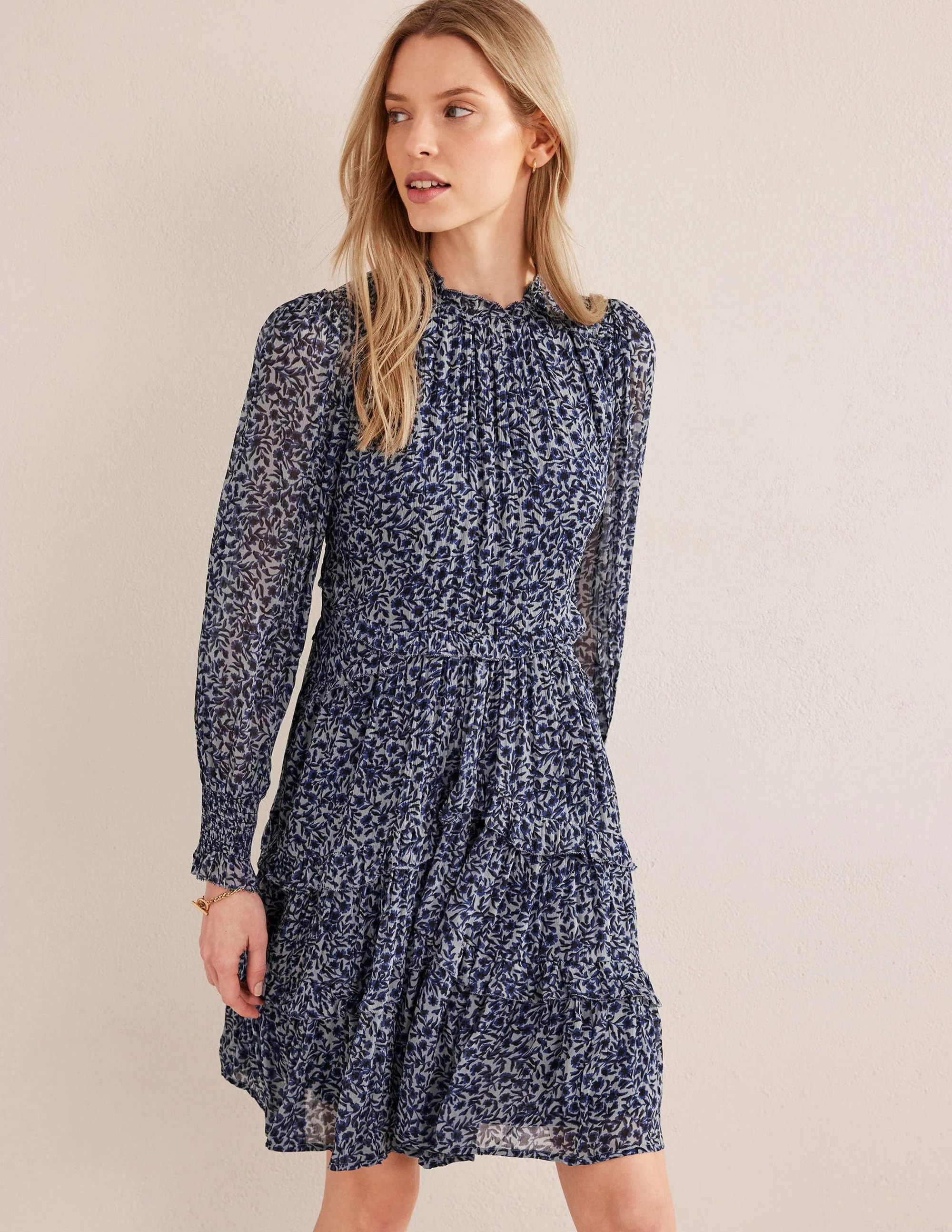Ruffle Open Back Mini Dress-Quarry, Abstract Vine