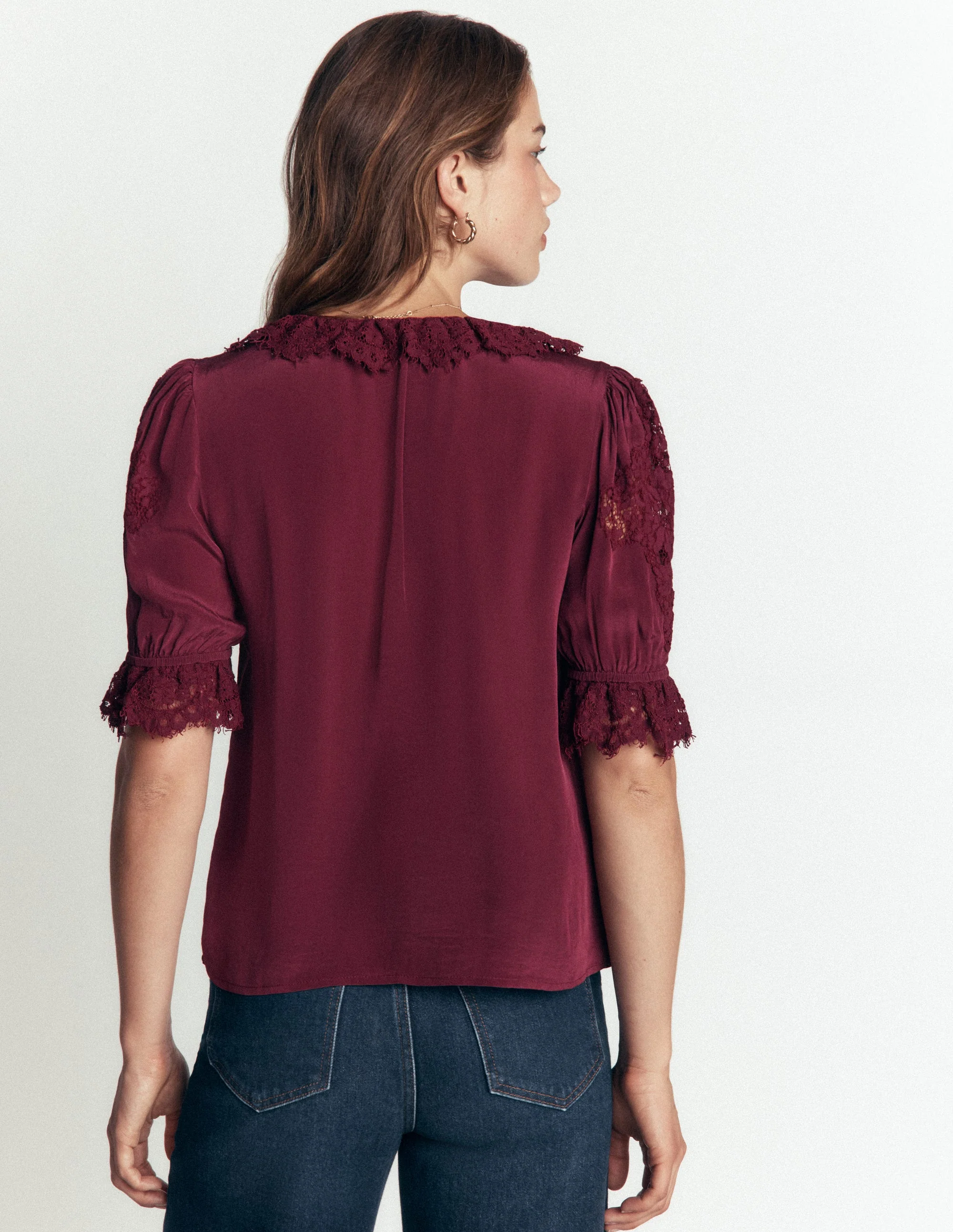 Ruffle V-neck Lace Top-Deep Wisteria - Image 3
