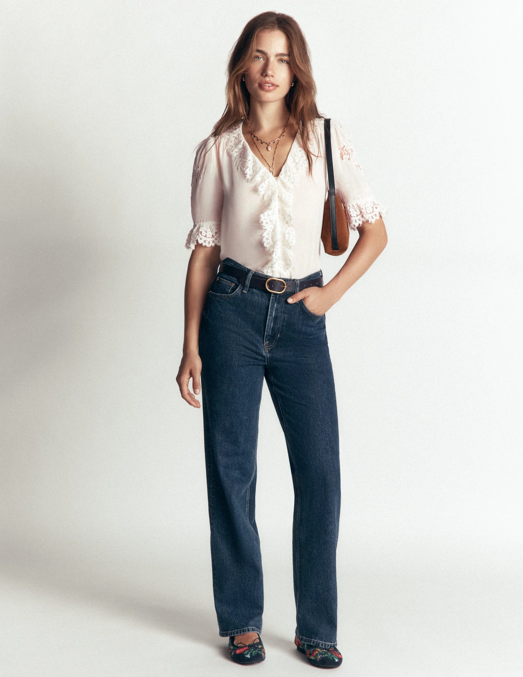 Ruffle V-neck Lace Top-Ivory - Image 6