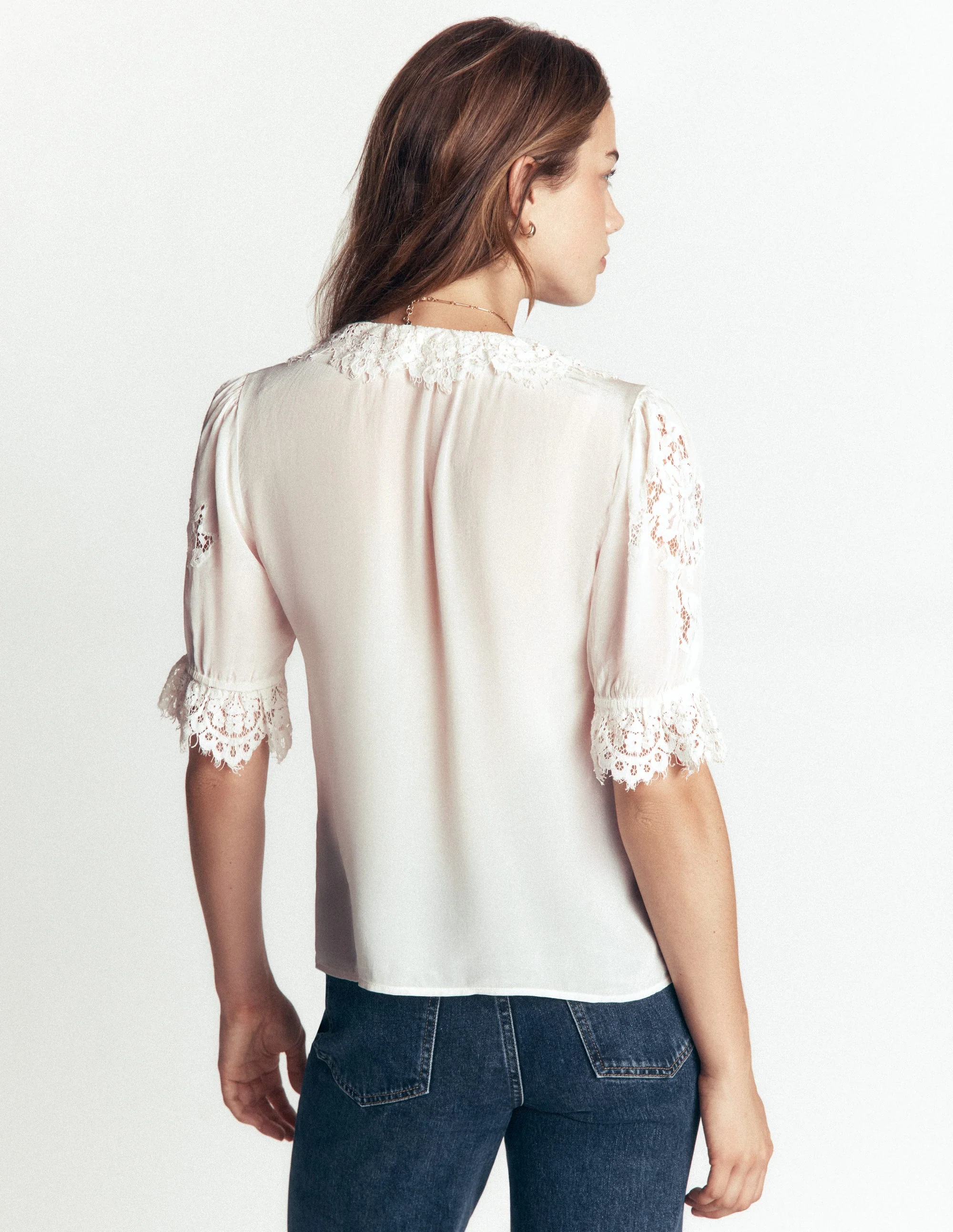 Ruffle V-neck Lace Top-Ivory - Image 7