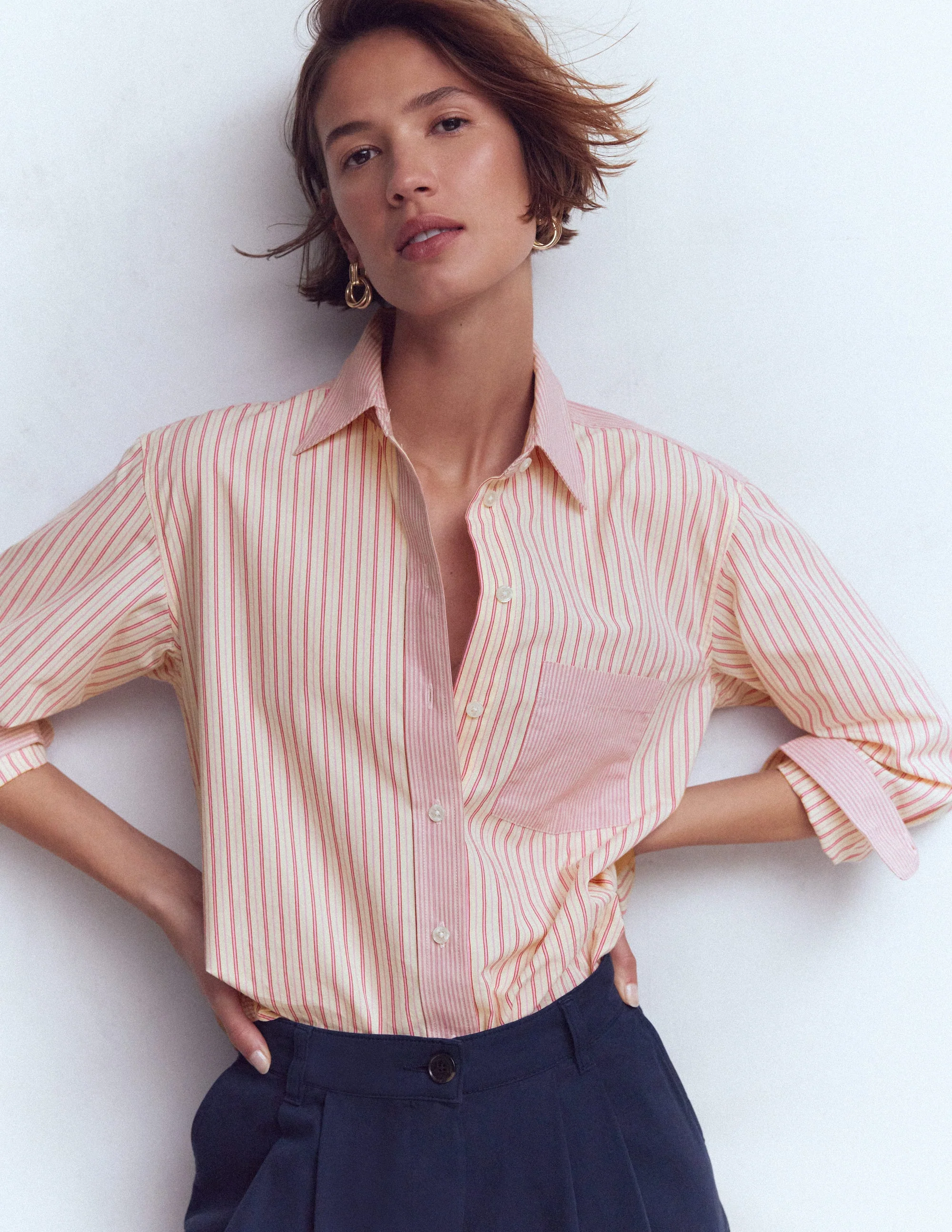 Sadie Relaxed Cotton Shirt-Pink Stripe Hotch - Image 2
