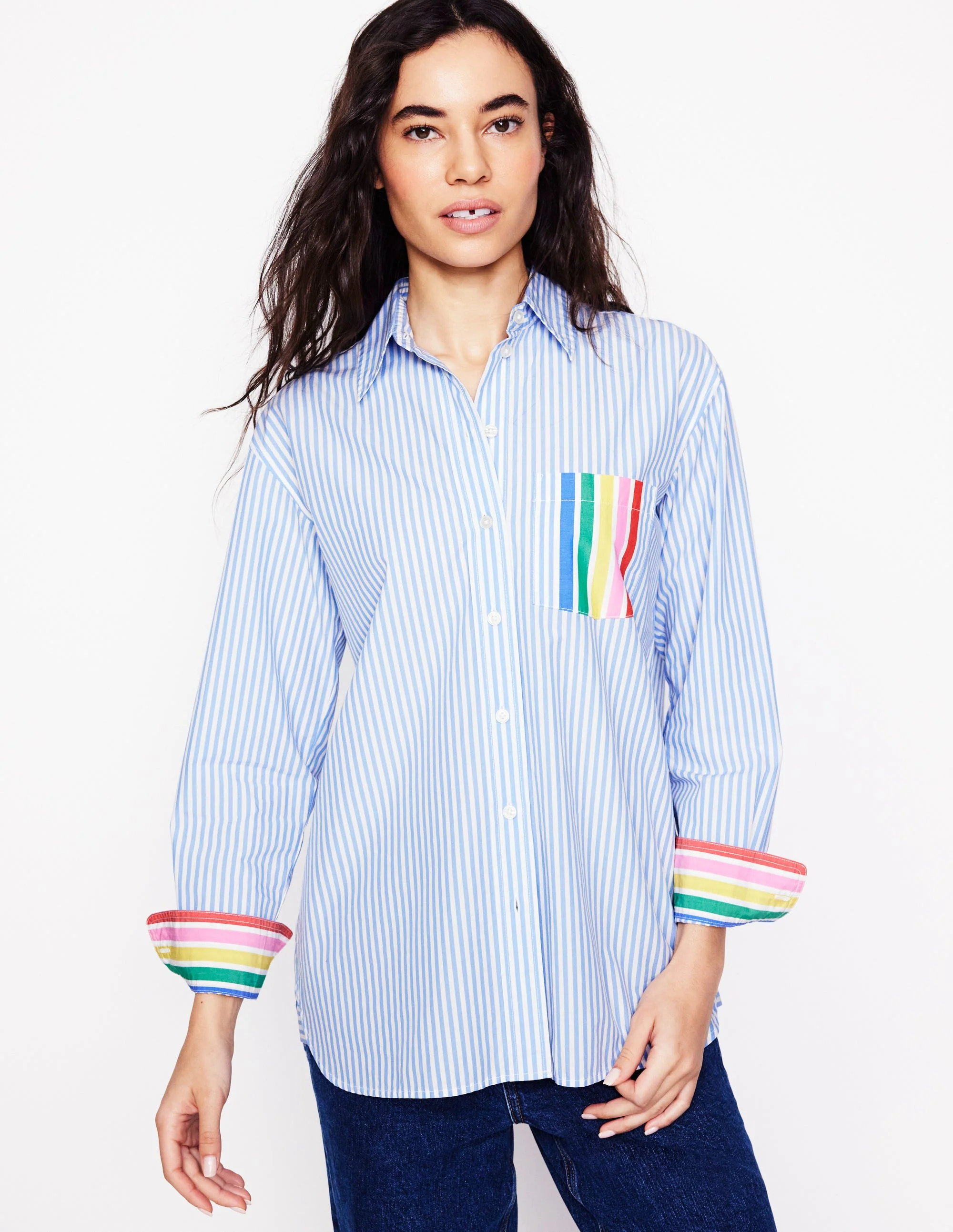 Sadie Relaxed Cotton Shirt-Rainbow Stripe Placement - Image 5