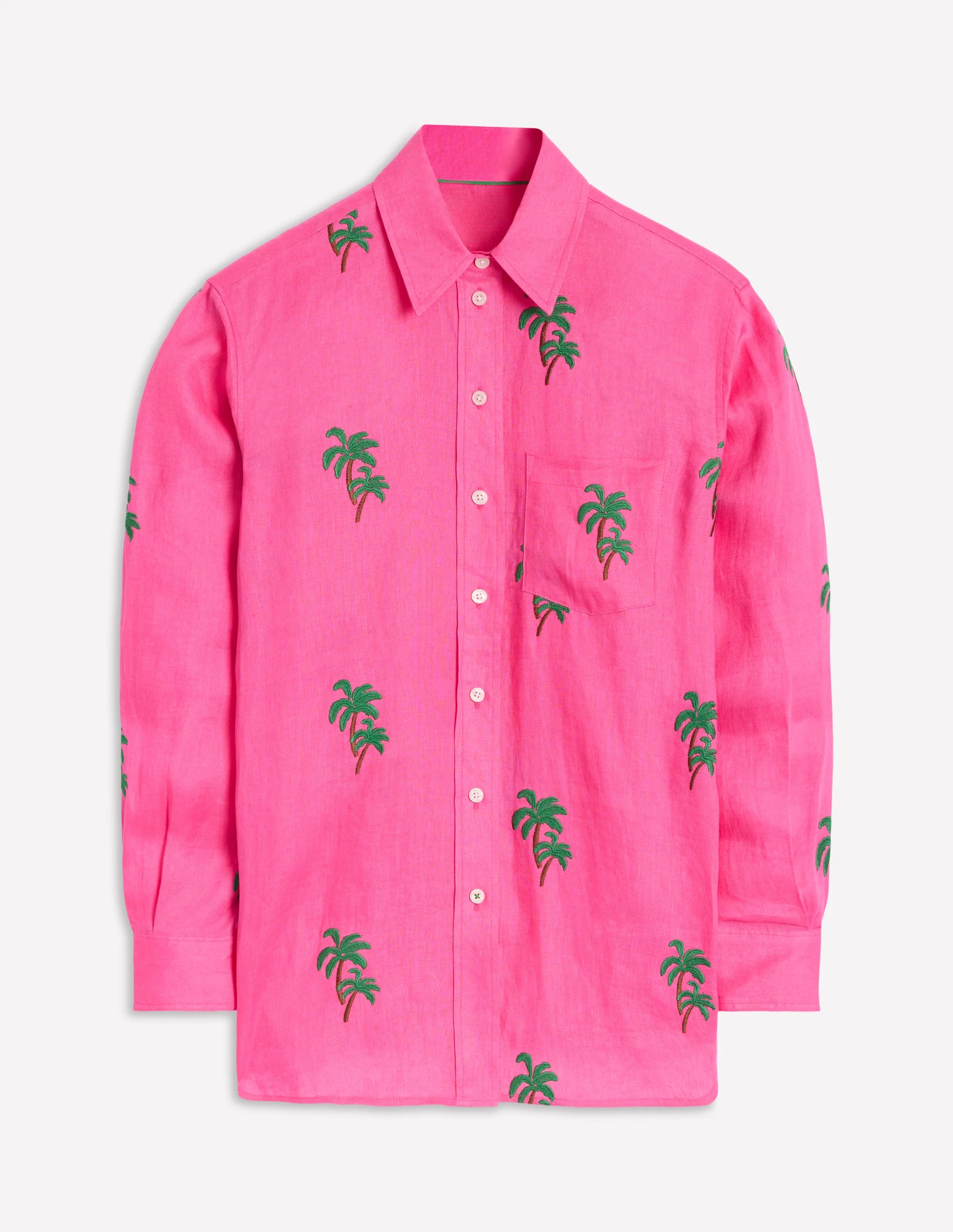 Sadie Relaxed Linen Shirt-Sorbet Pink, Palm Tree - Image 7
