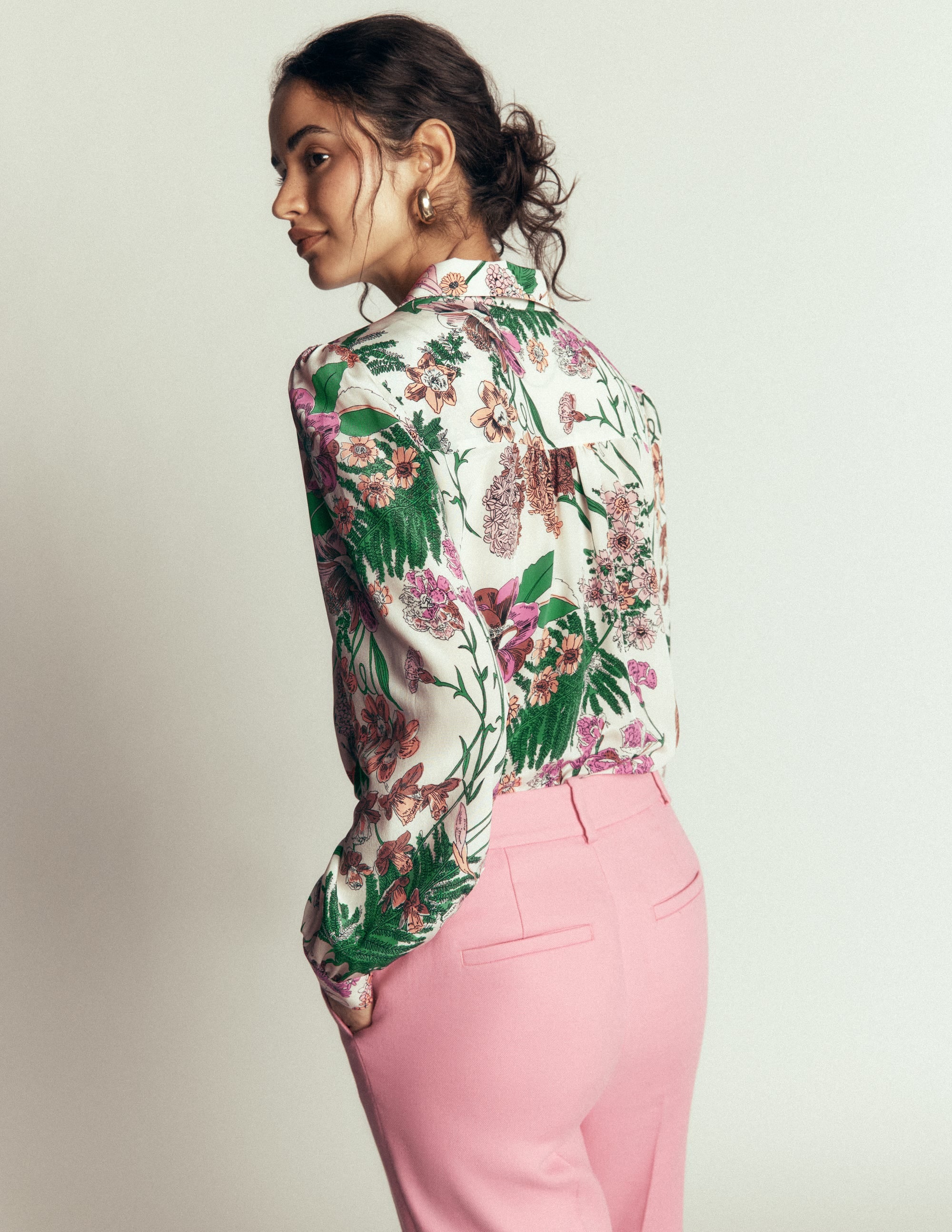 Sara Silk Shirt-Ivory, Whimsical Flora - Image 4