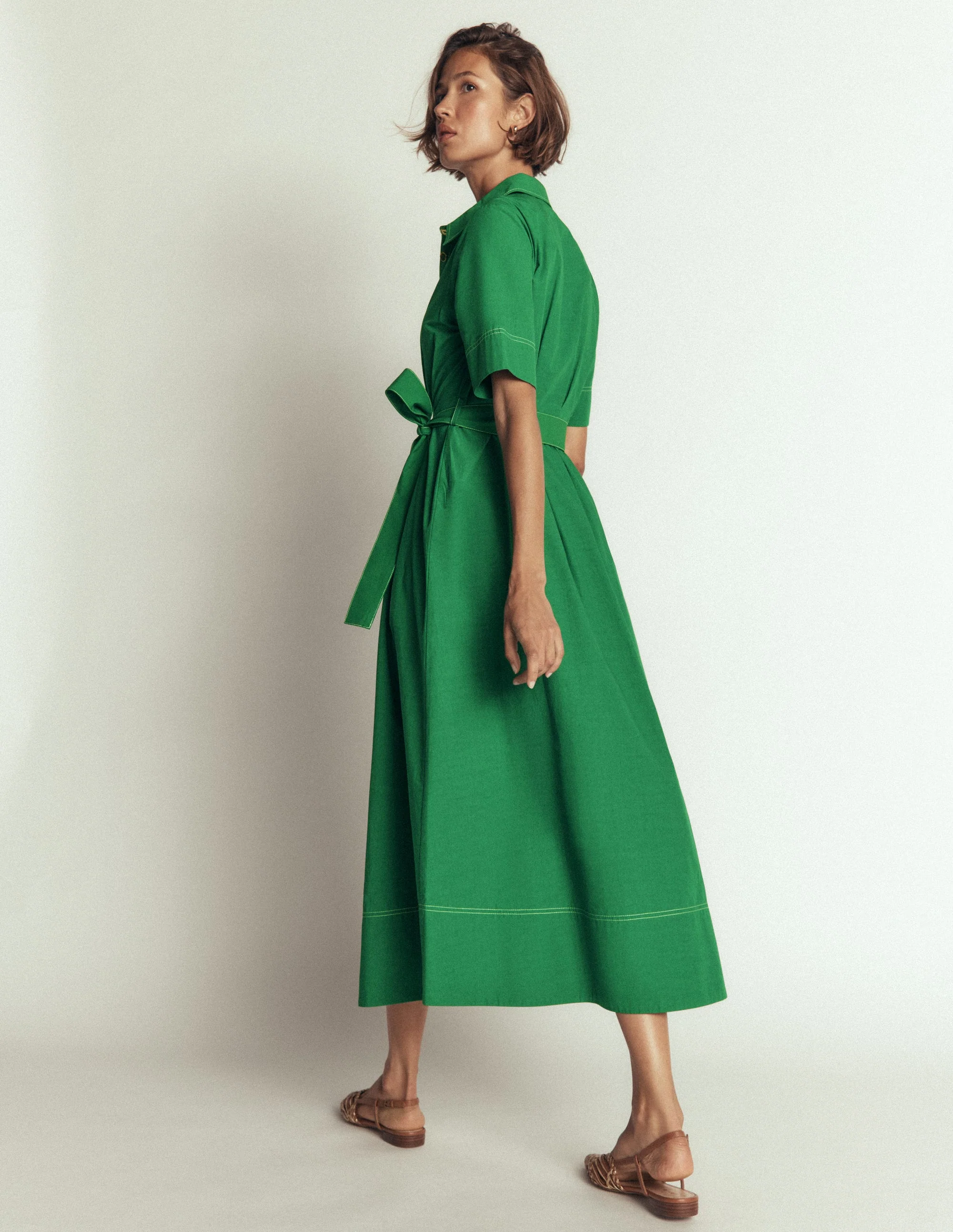 Sarah Cotton Midi Shirt Dress-Fresh Green - Image 3