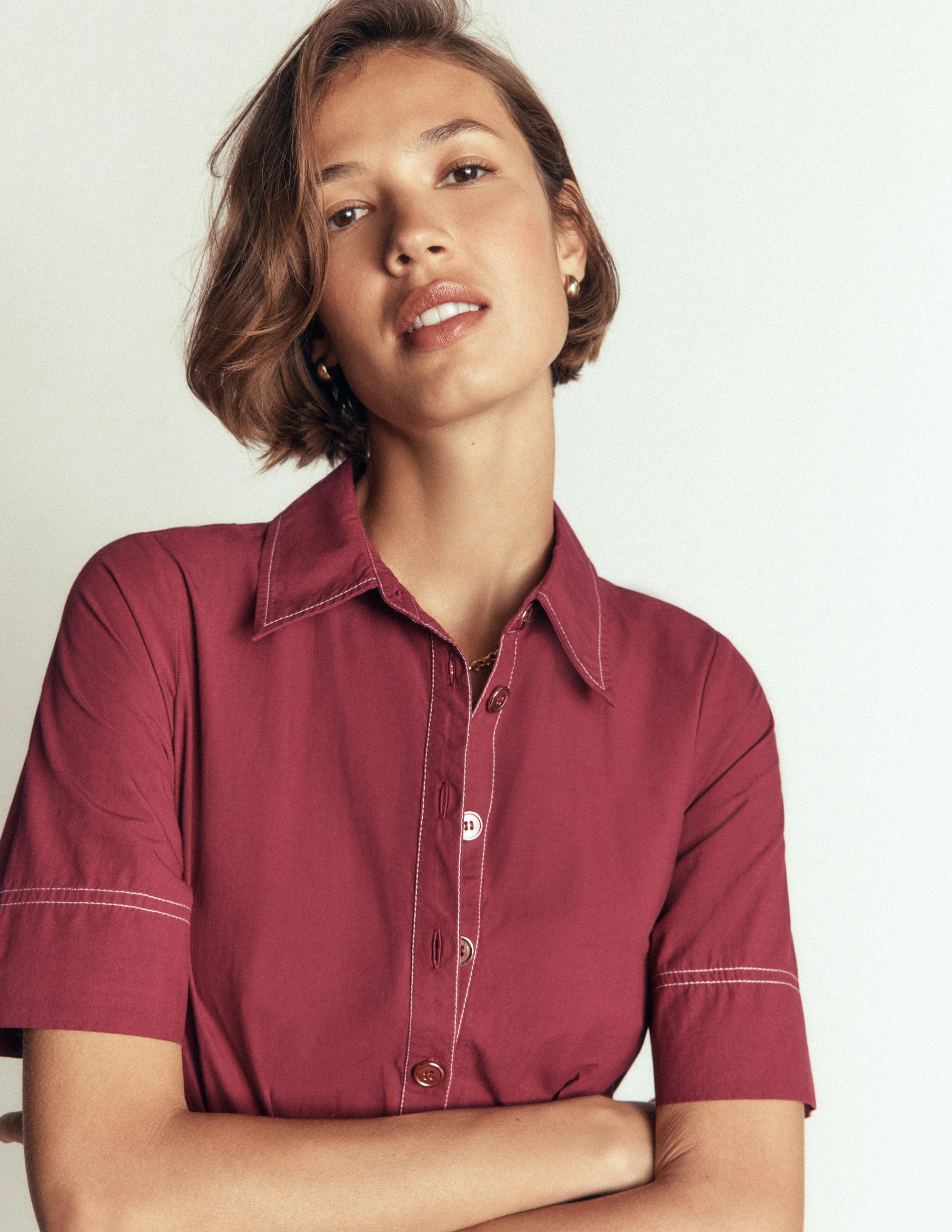 Sarah Cotton Midi Shirt Dress-Rich Chestnut - Image 3