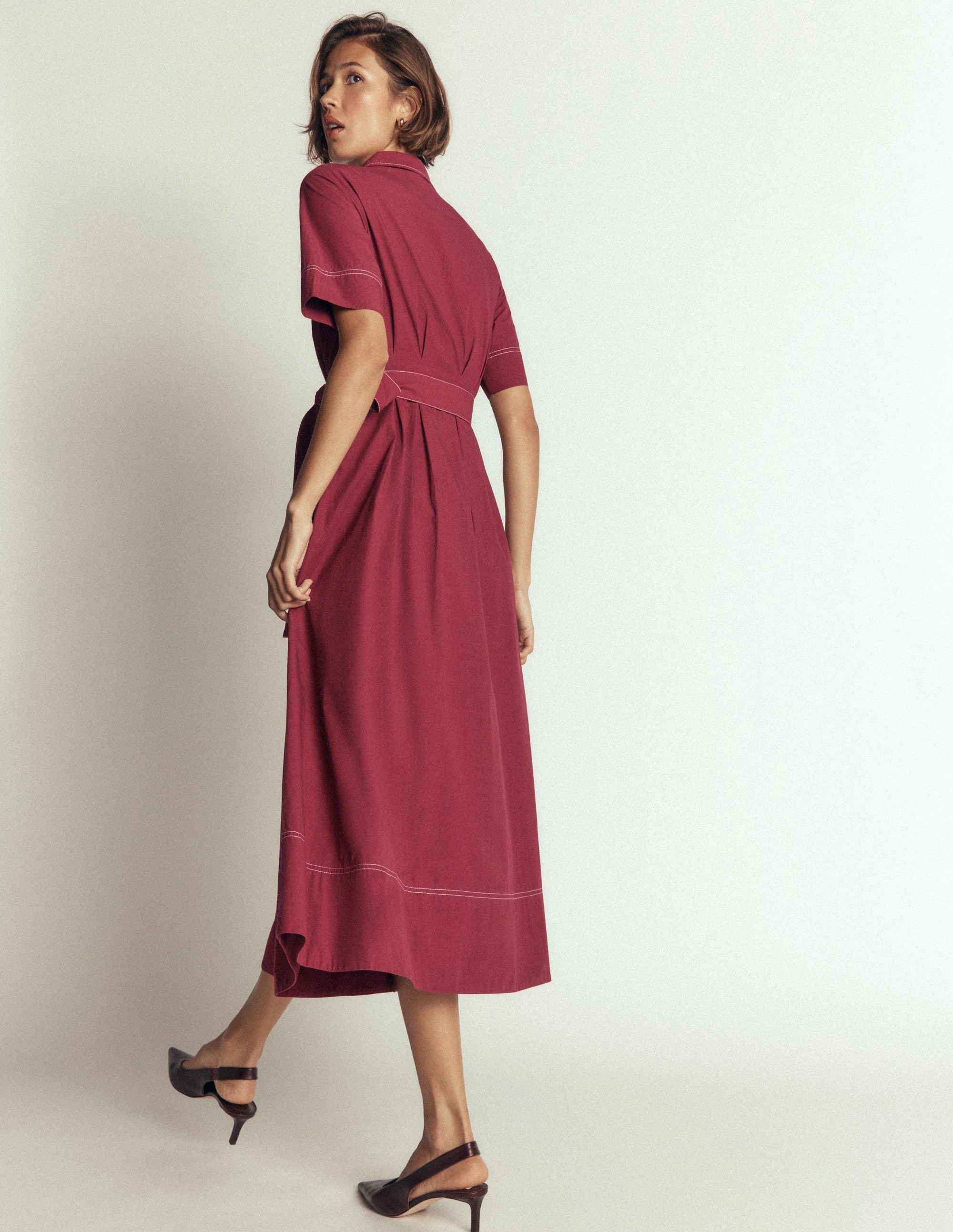 Sarah Cotton Midi Shirt Dress-Rich Chestnut - Image 4