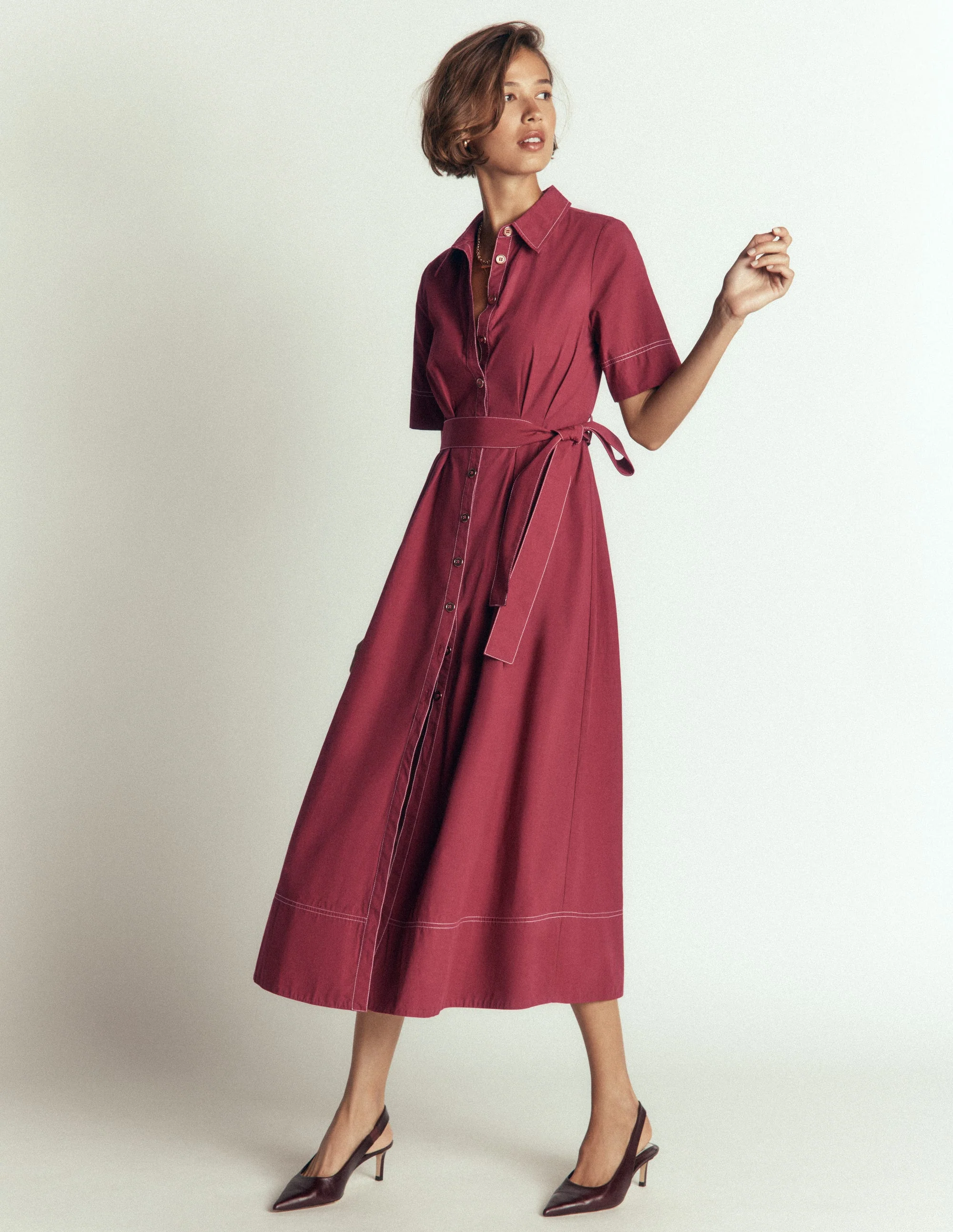 Sarah Cotton Midi Shirt Dress-Rich Chestnut - Image 5