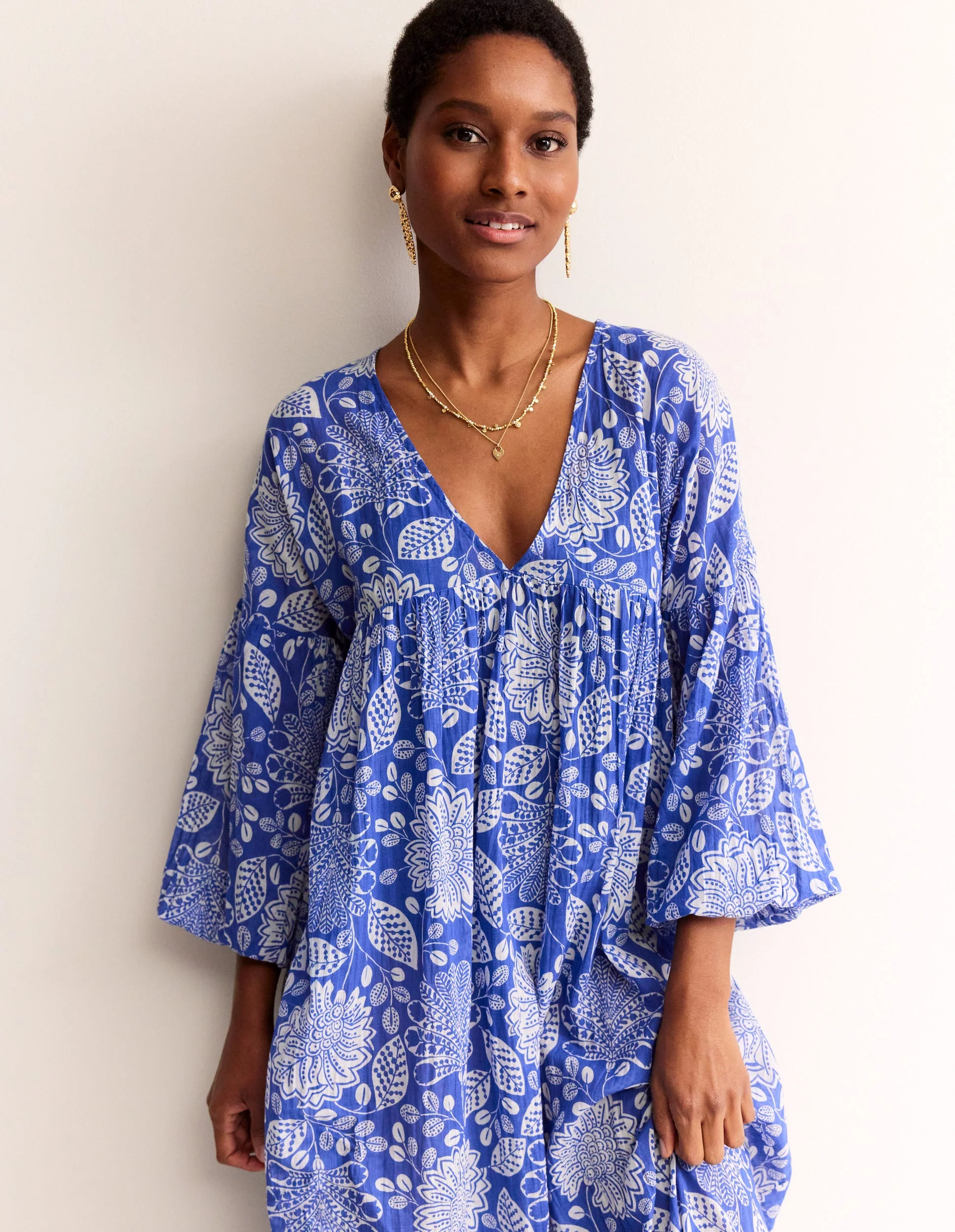 Sarah Maxi Kaftan Dress-Surf The Web, Gardenia Swirl