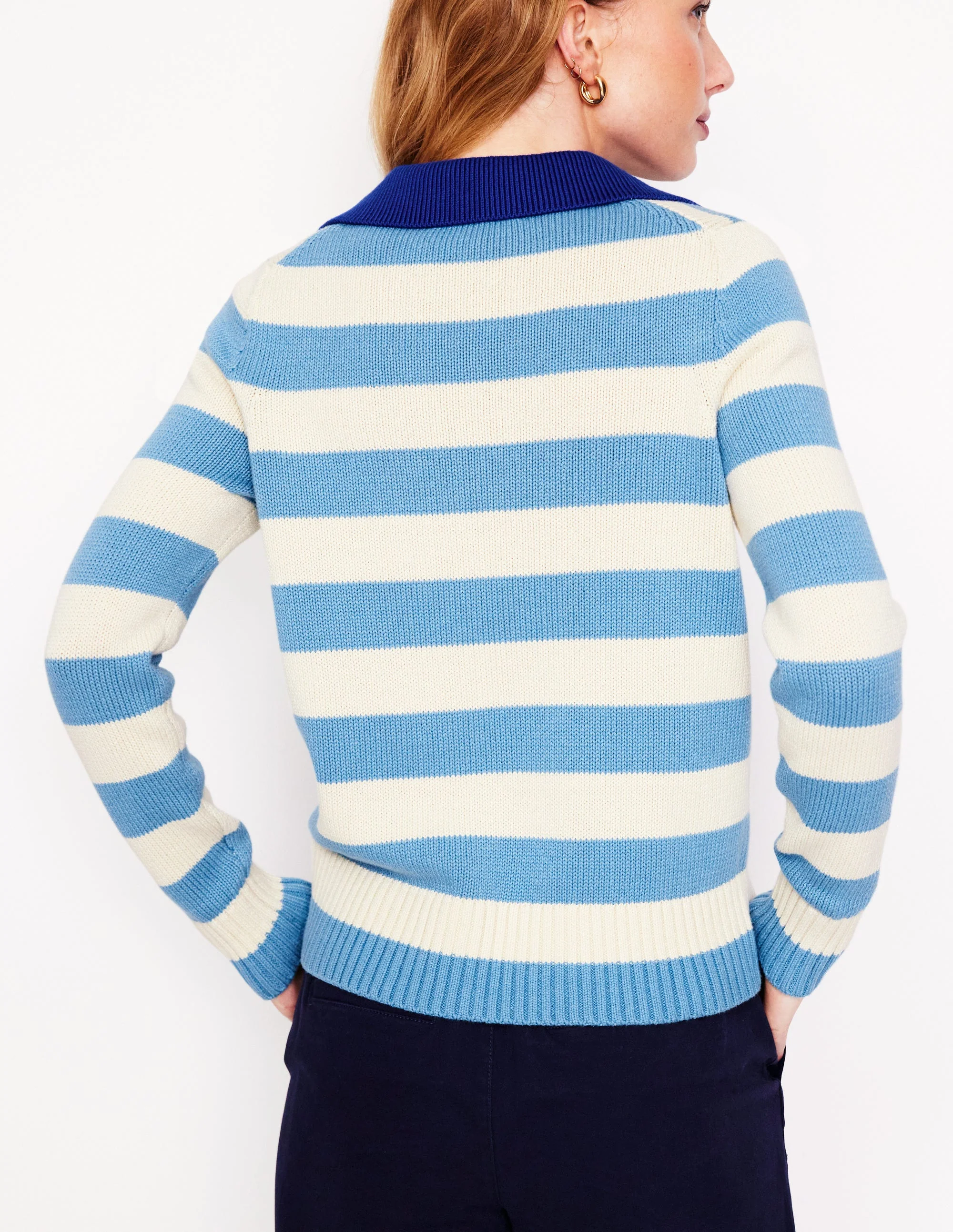 Sasha Cotton Striped Henley-Duck Egg and Ivory Stripe - Image 4
