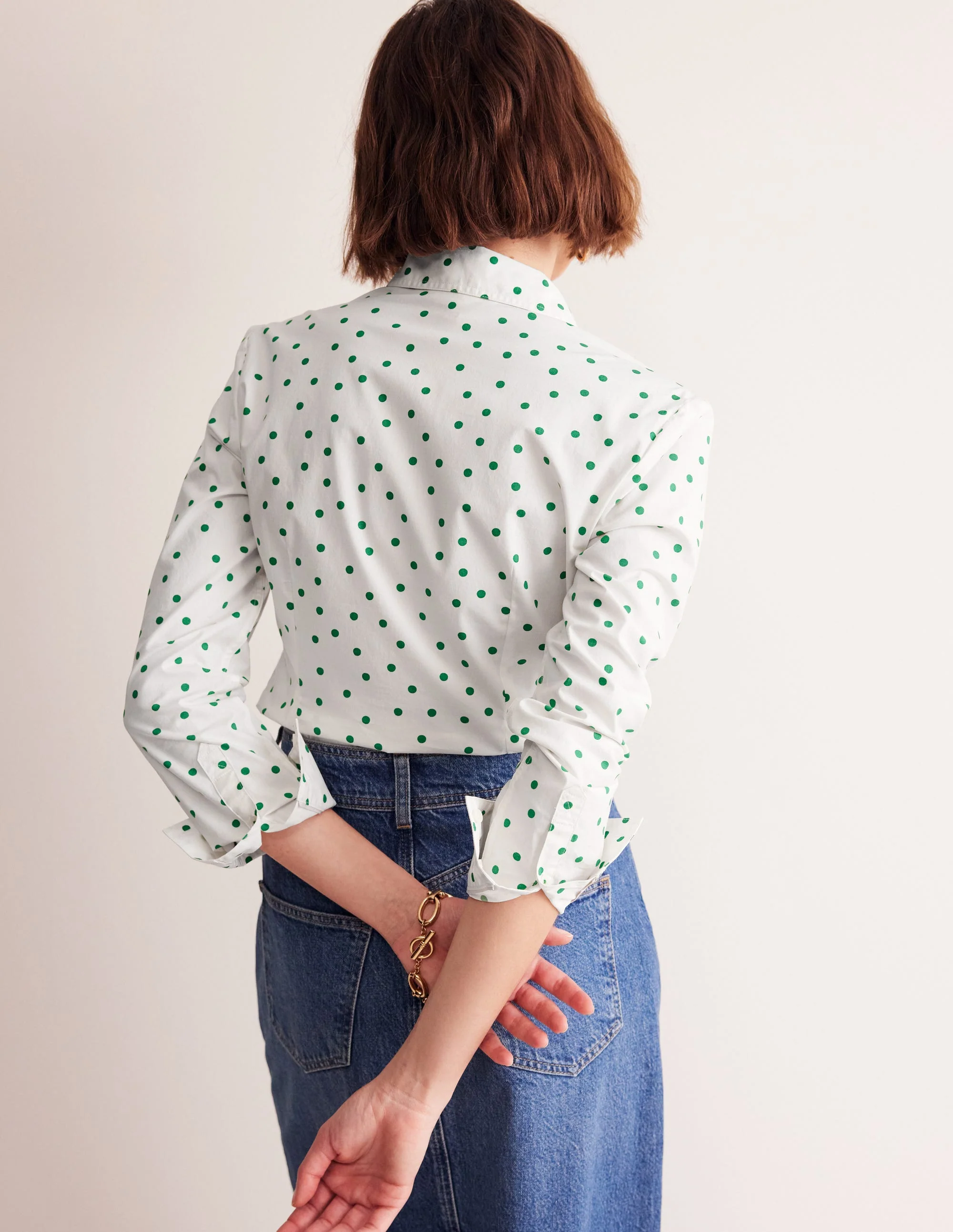 Saskia Stretch Cotton Shirt-Green Tambourine, Sparse Spot - Image 3