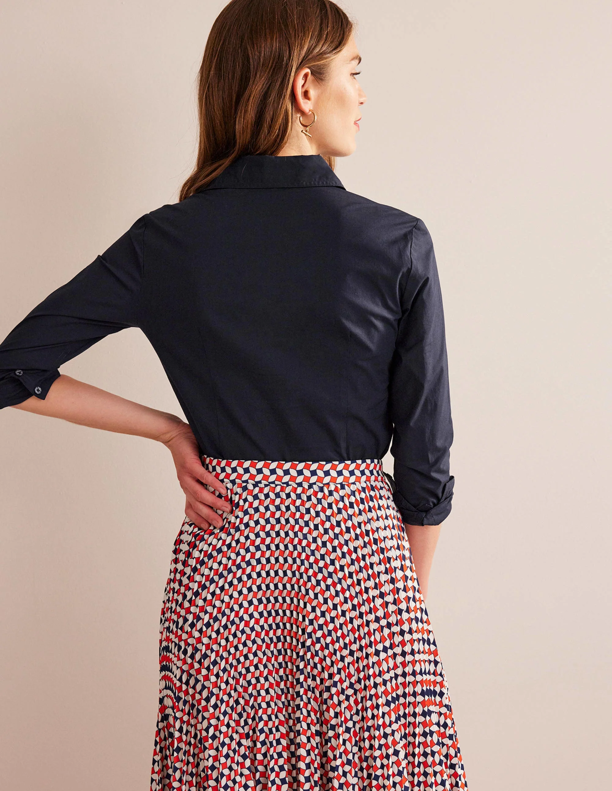 Saskia Stretch Cotton Shirt-Navy - Image 3