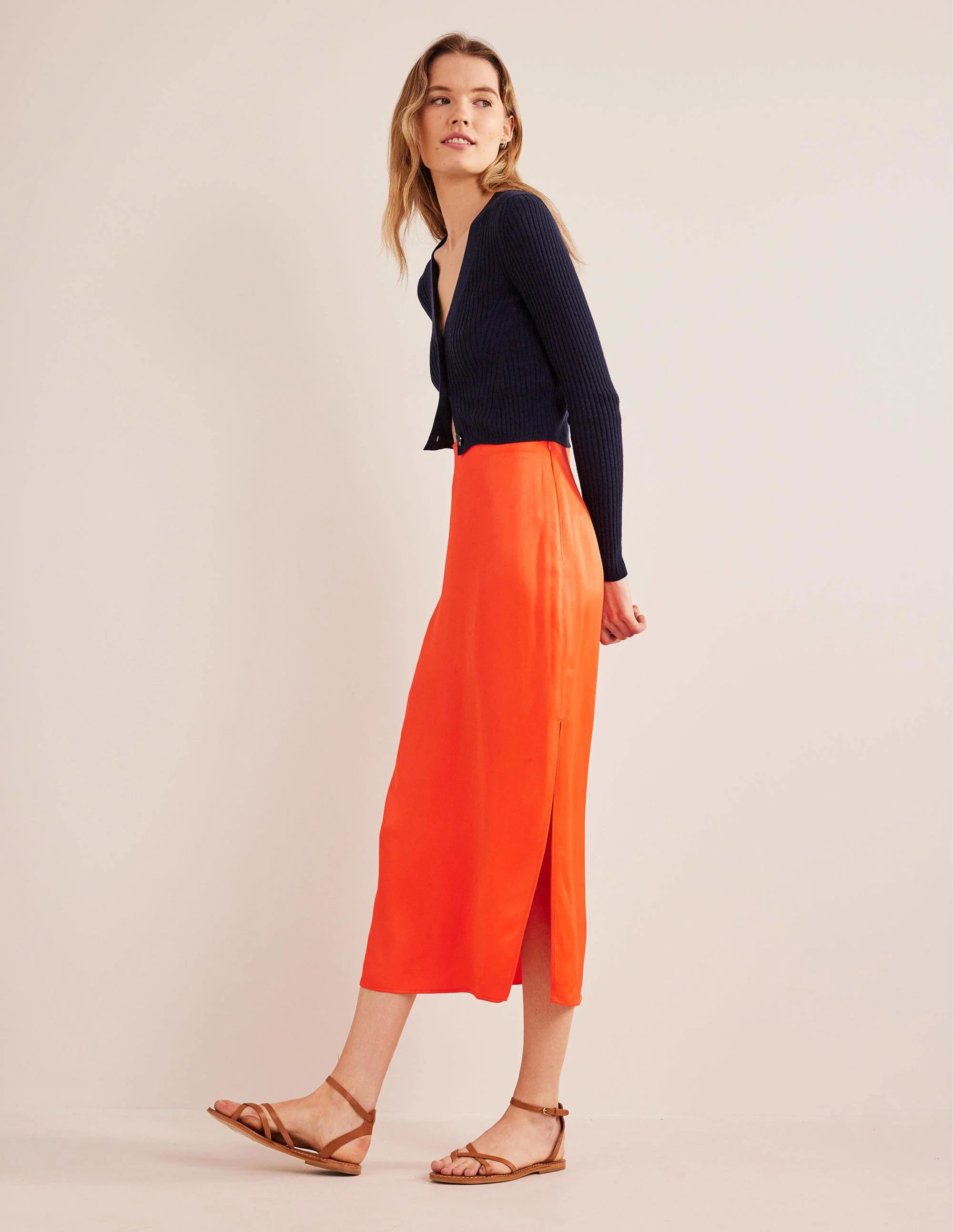 Satin Column Skirt-Cherry Tomato
