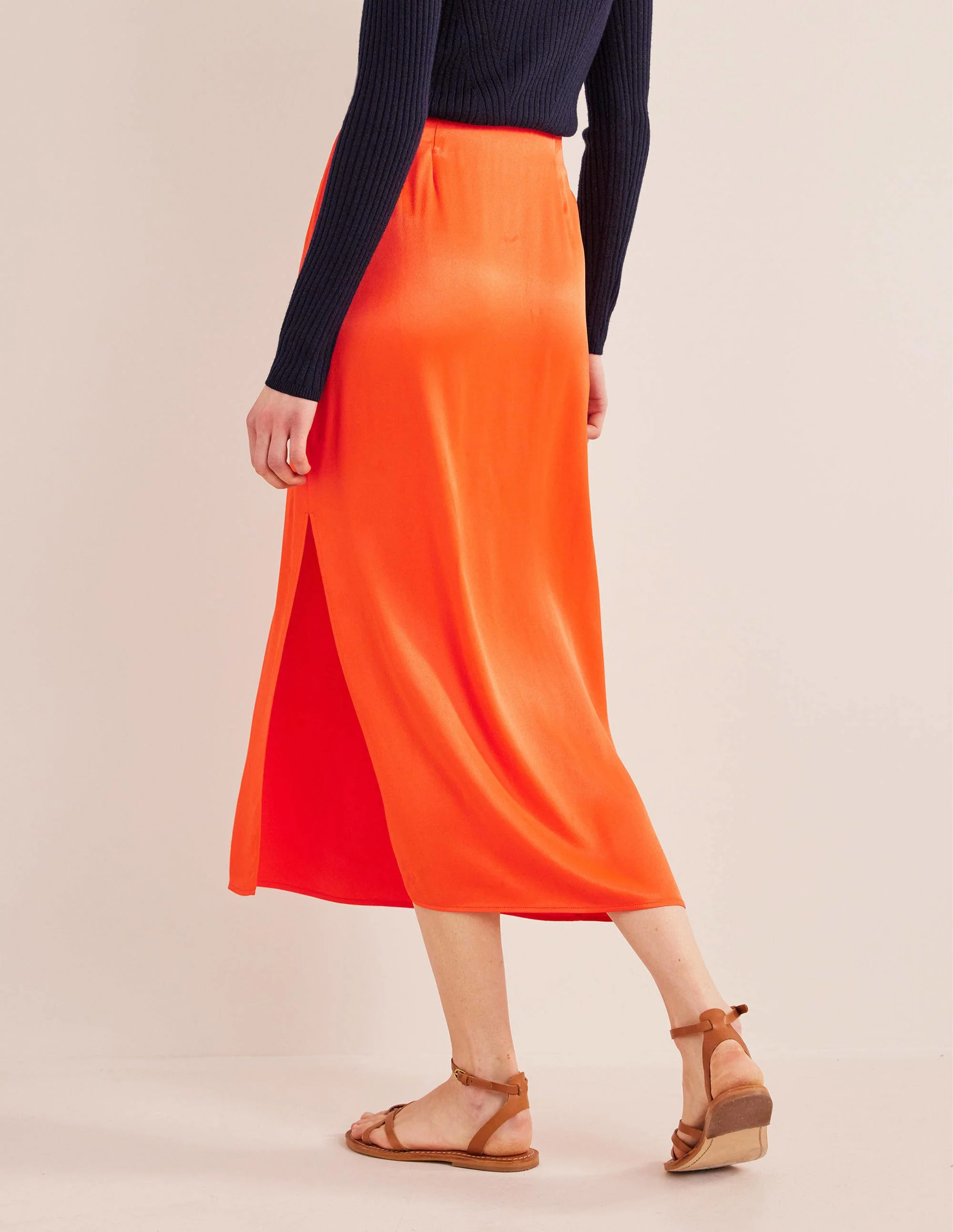 Satin Column Skirt-Cherry Tomato - Image 3