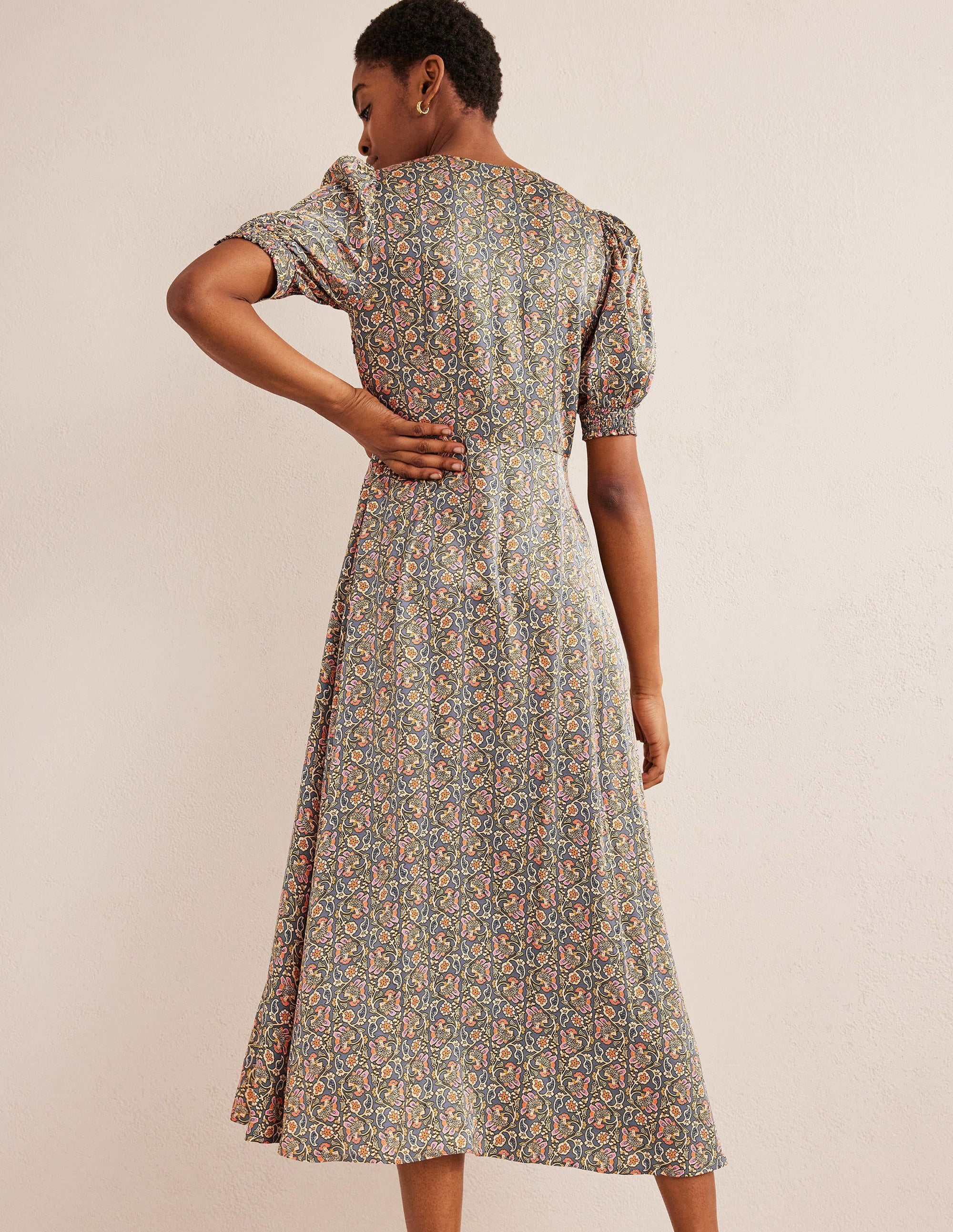 Satin Midi Tea Dress-Nightshadow Blue - Image 3