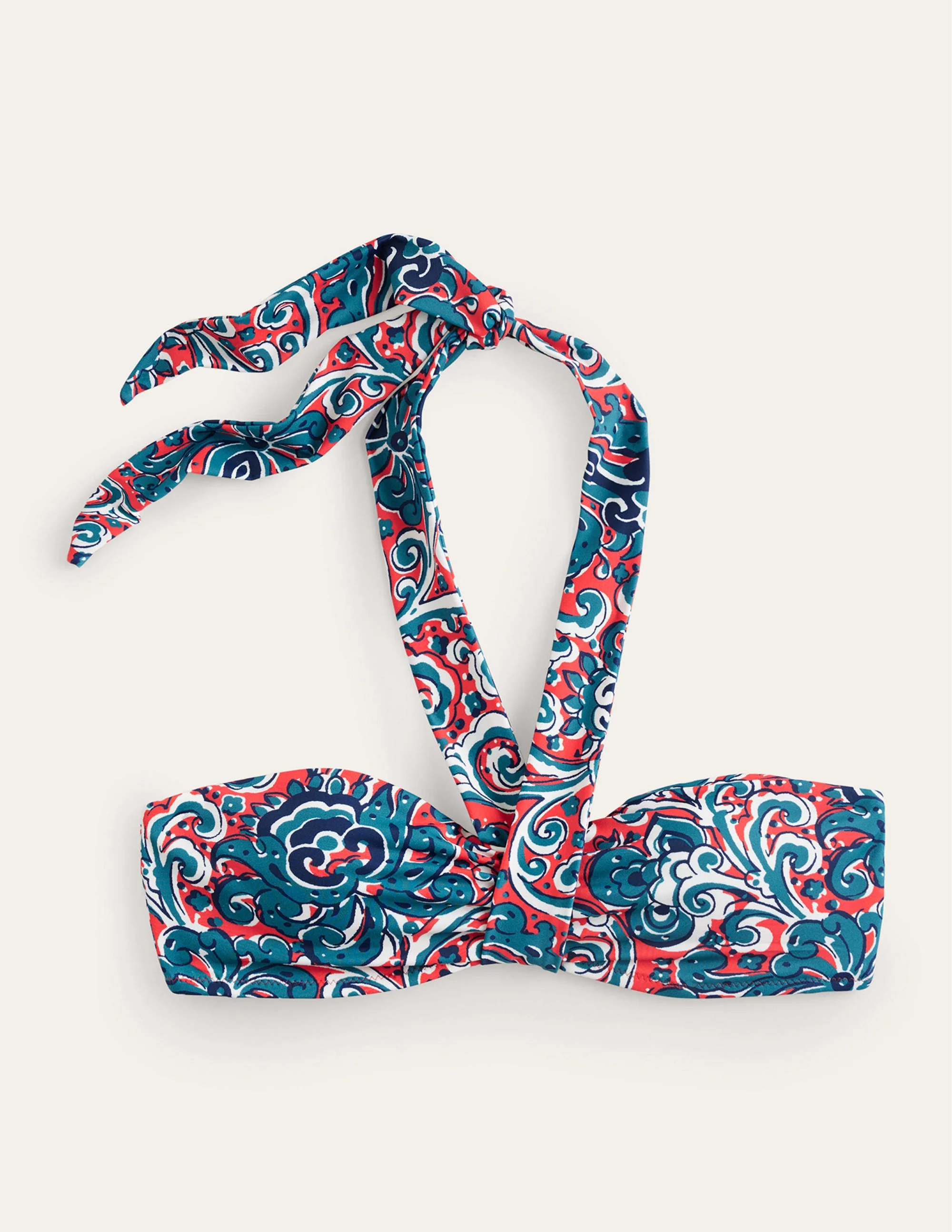 Scarf Bandeau Bikini Top-Dahlia Red, Botanic Terrace - Image 5