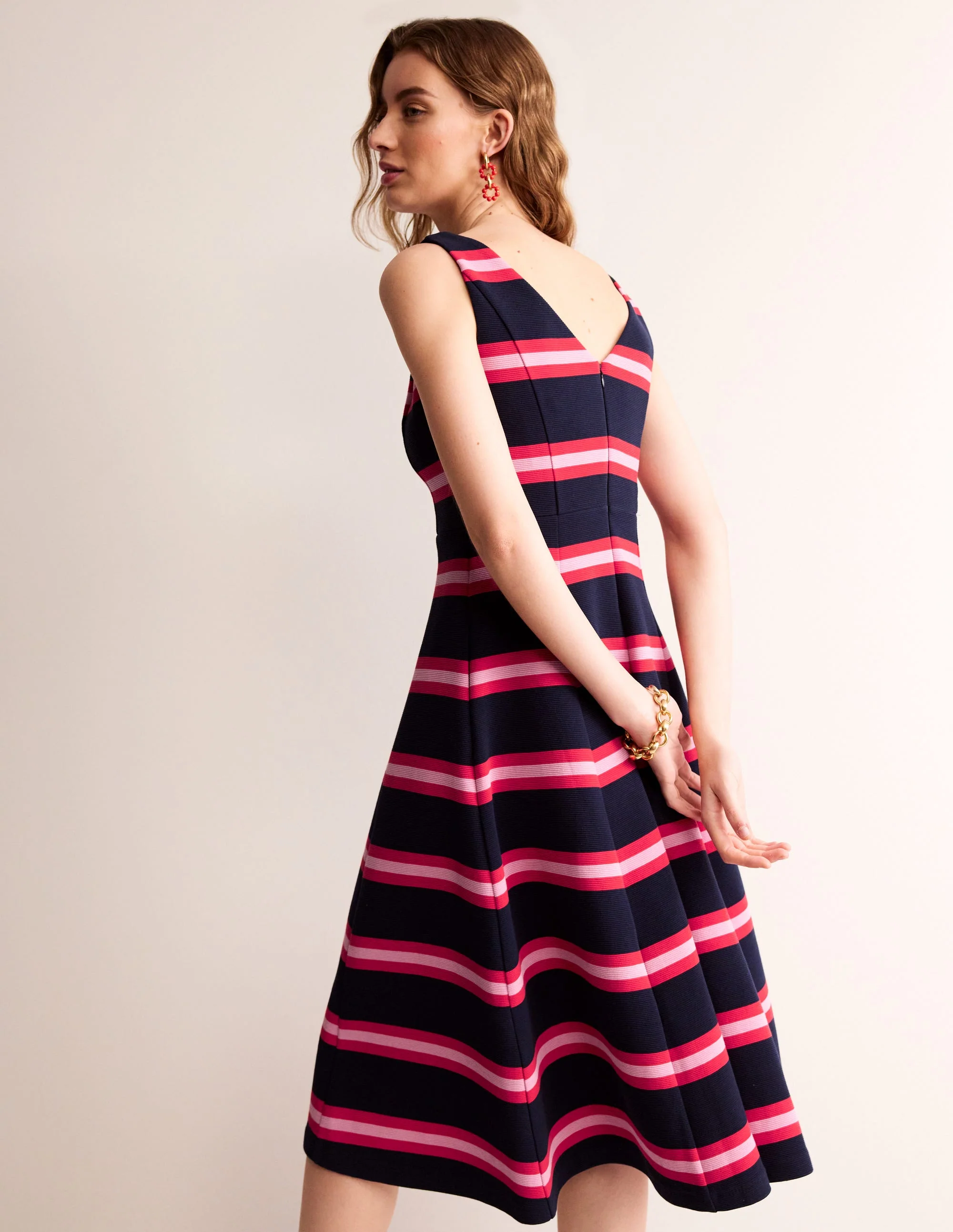 Scarlet Ottoman Ponte Dress-Navy, Red and Pink Stripe - Image 3
