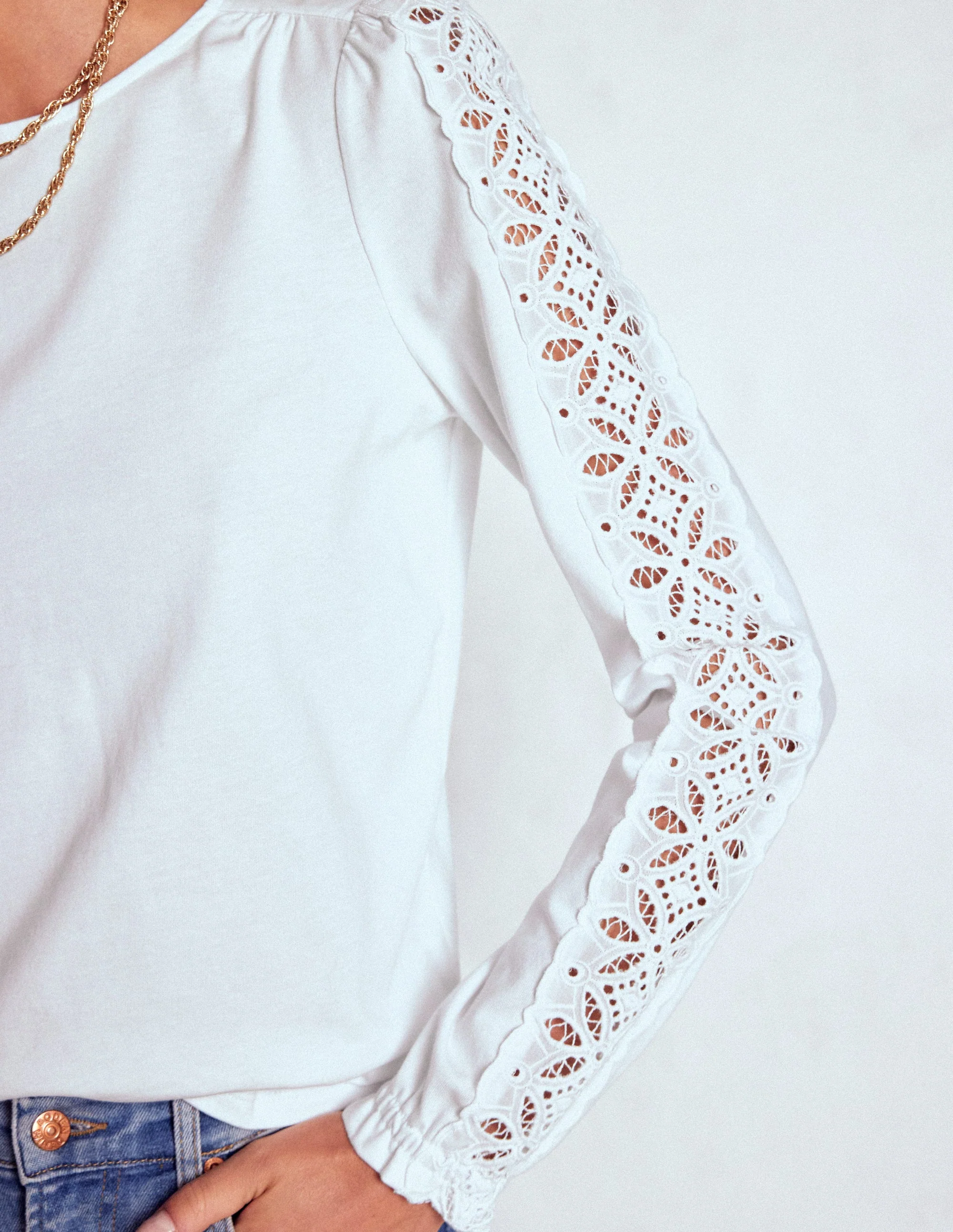 Scarlett Broderie Trim Top-White - Image 2