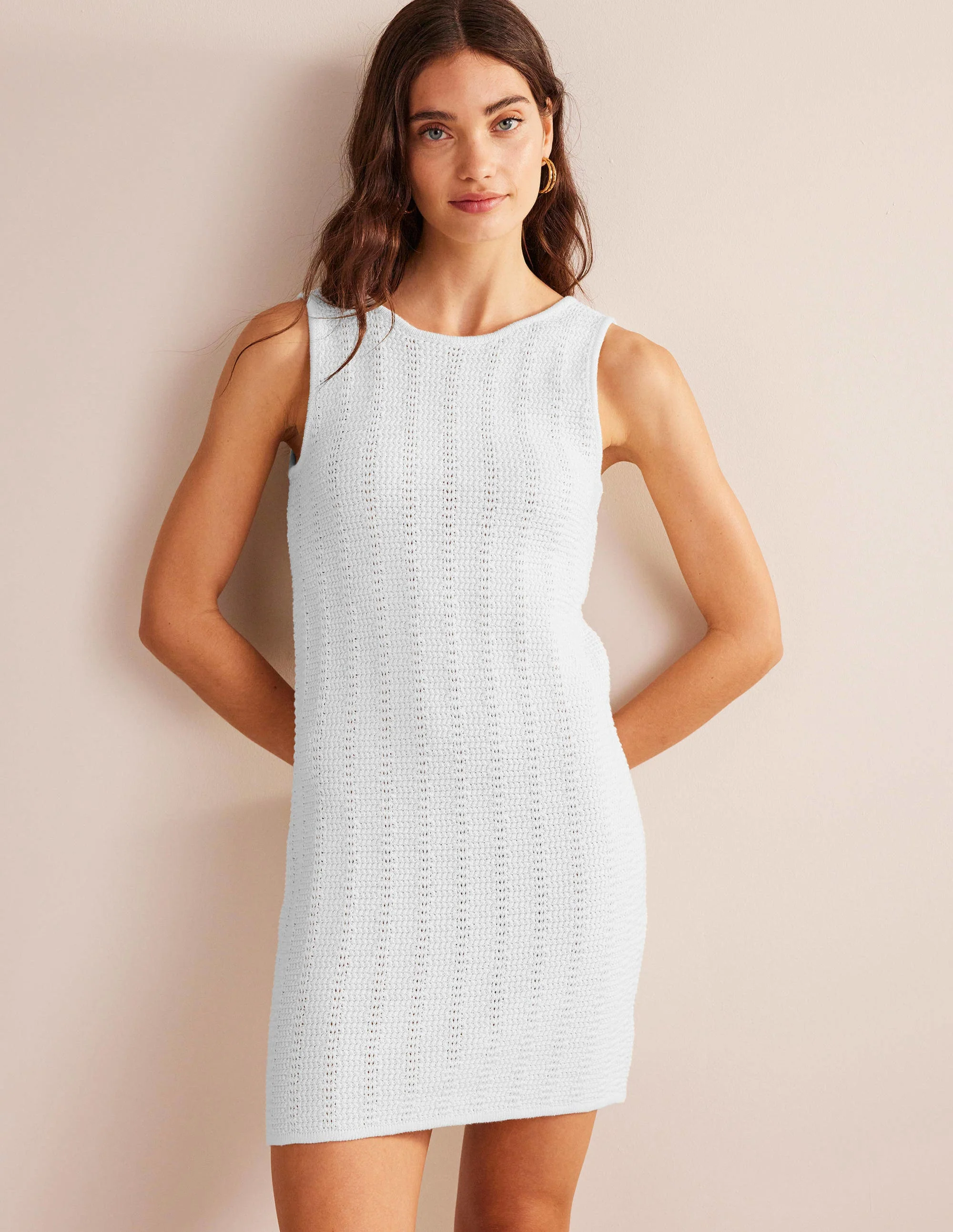 Scoop Back Knitted Mini Dress-White